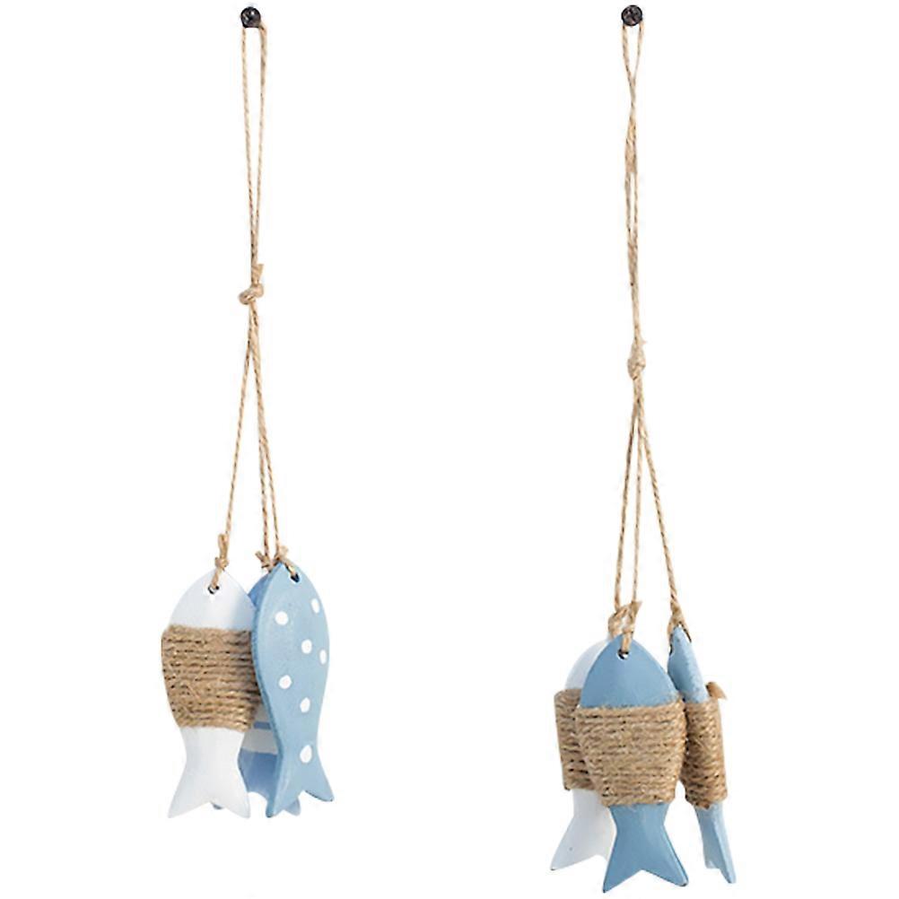 Fish Themed Party Decorations Small Fish String Wooden Pendant For Kids Party Homeowners 2Pcs