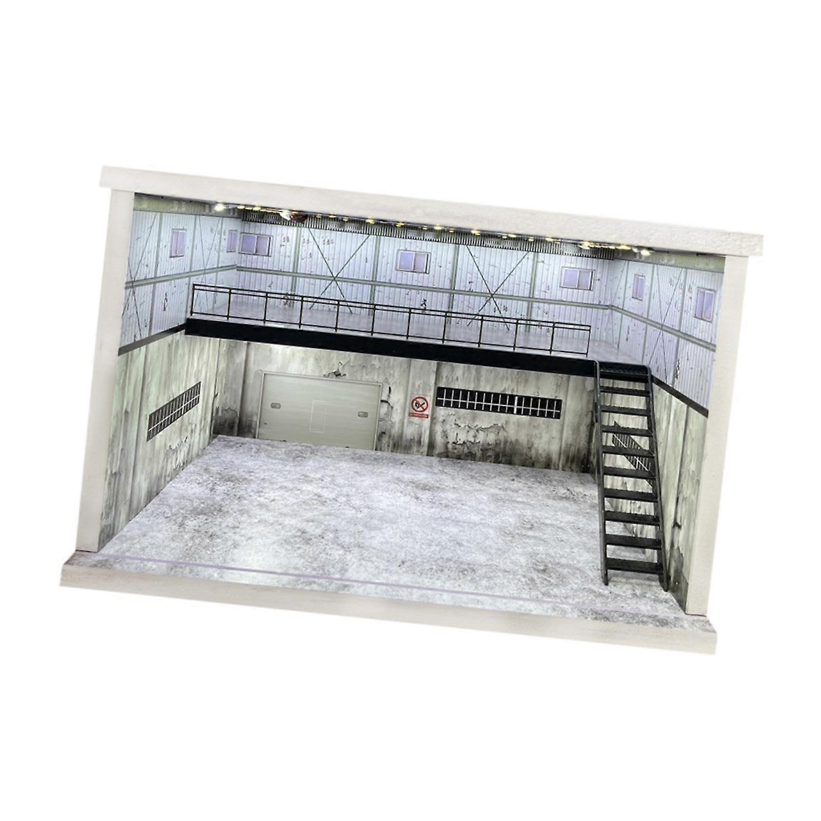 1/64 1/36 1/32 Scale Garage Display Case Background Dustproof Car Model Parking Double Layer for Alloy Car Diorama Layout, Grey Right Stairs Style H