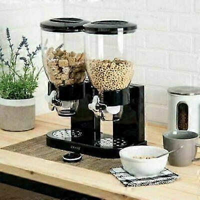 Cereal Dispenser Double Compartment Two-Section Muesli Cornflakes And Cereals Black