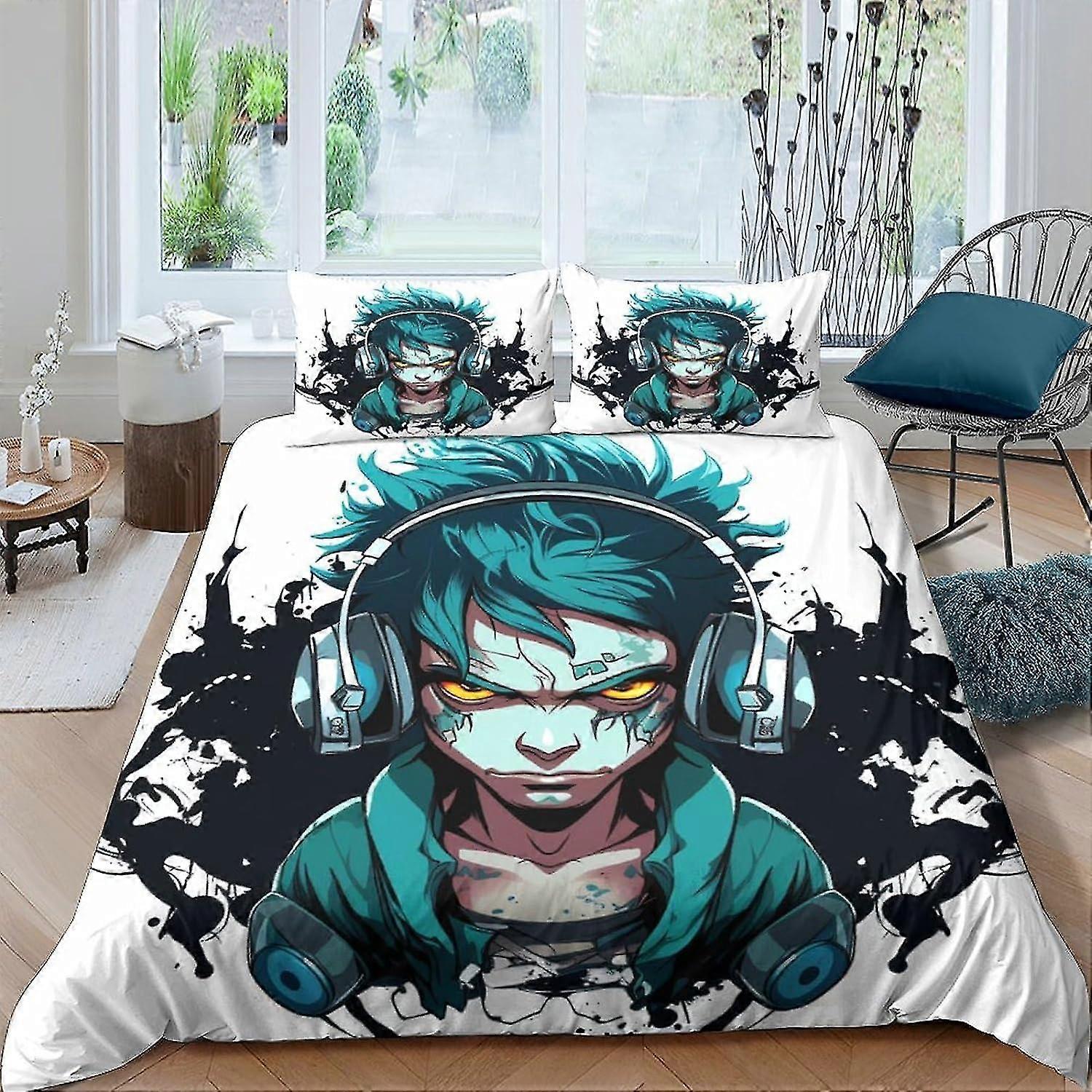 Conjunto de capa de edredão de cama ninja japonesa capa de edredom de microfibra capa de edredom de impressão 3D com conjunto de 3 peças fronhas para crianças, adultos