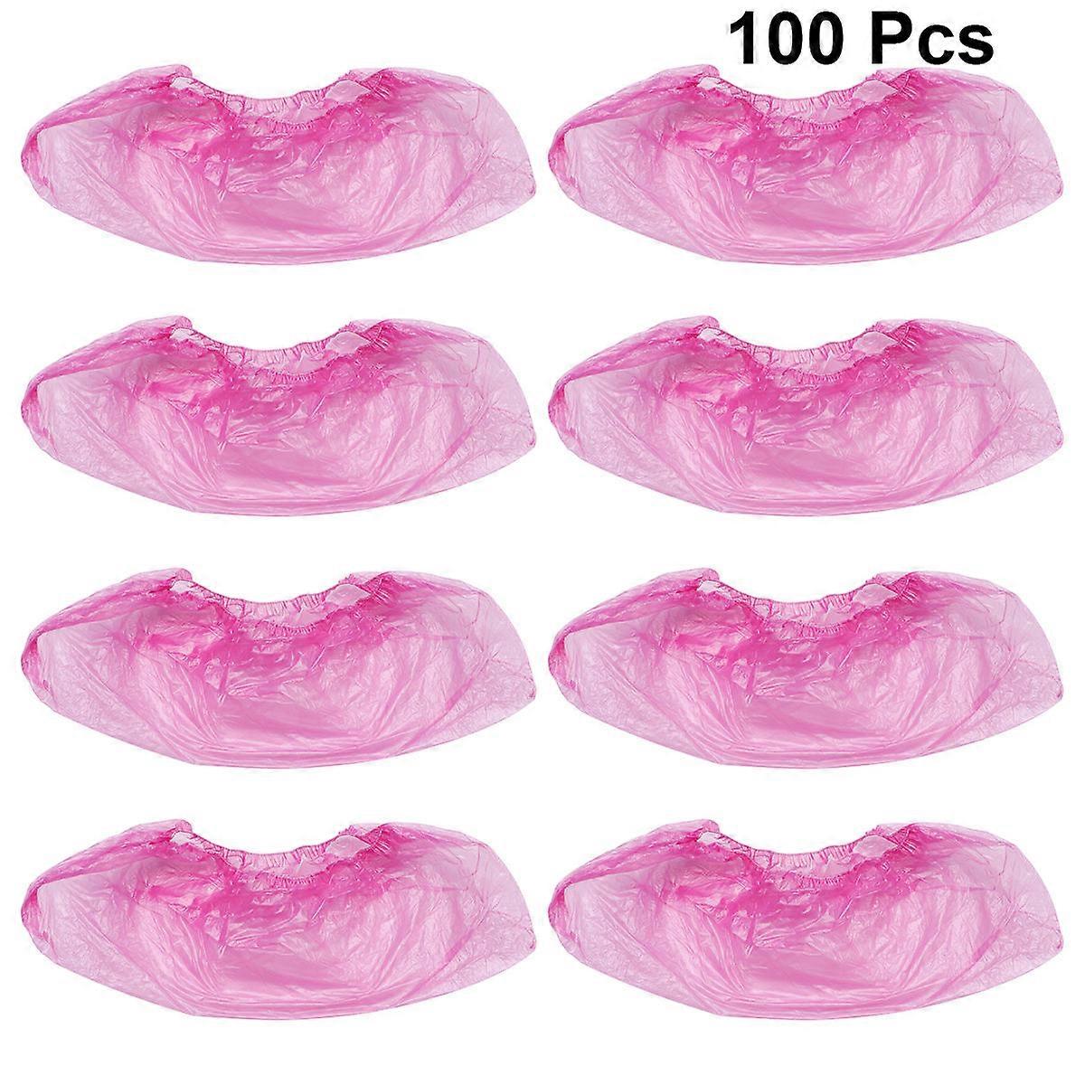 Disposable Plastic Shoe Covers for Home Use Waterproof Dustproof with Adjustable Band Pink 100pcs