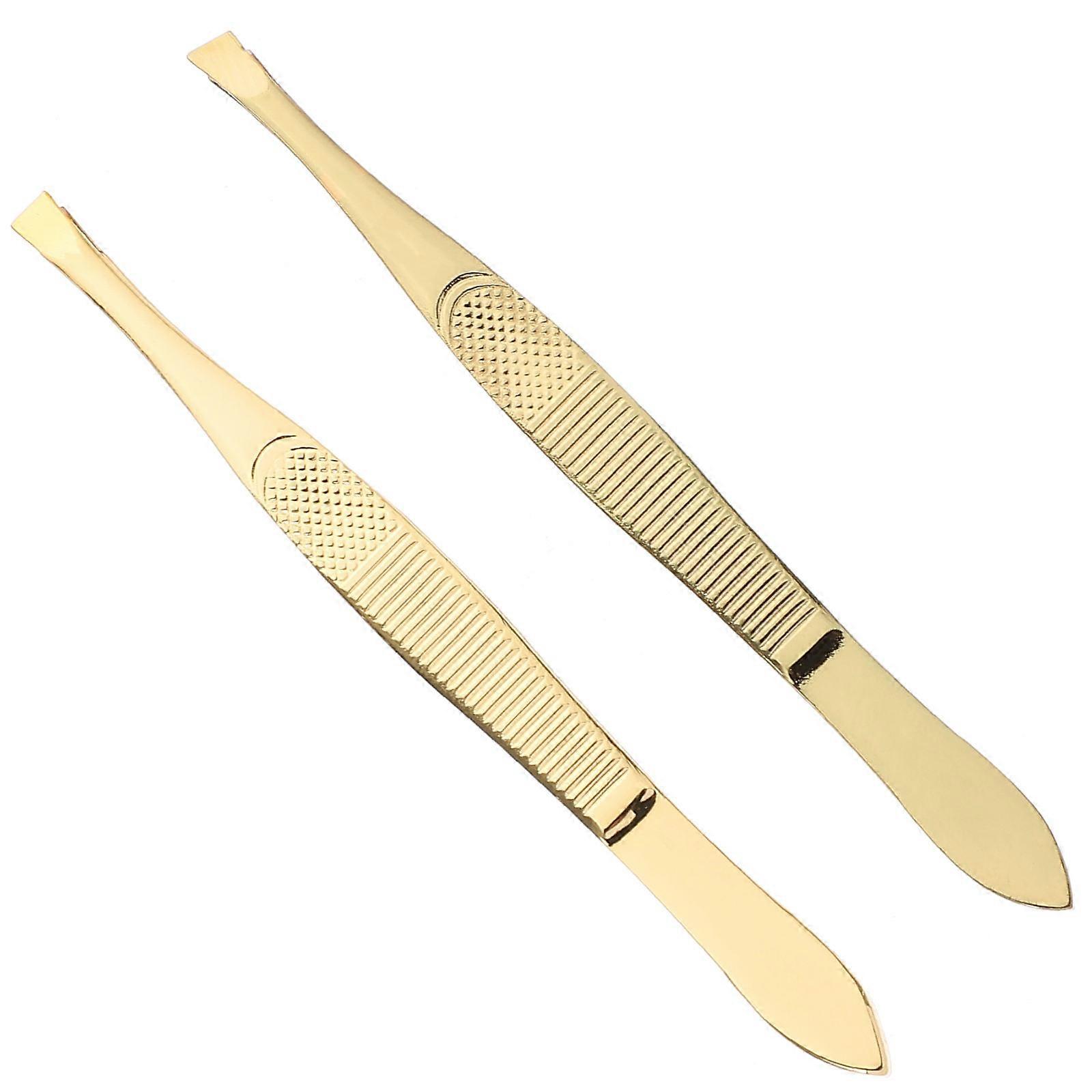 2 Piece Set Oblique Head Eyebrow Pliers for Beauty Use Stainless Steel Multi Color 6.3 Inches