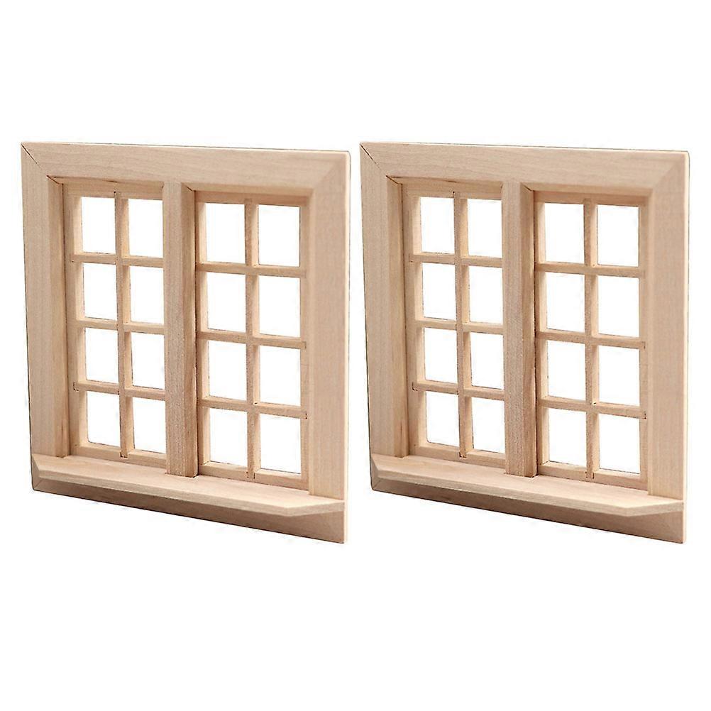 Khaki Miniature Chinese Style Wooden Window Frames for Decor Realistic Craftsmanship 2 Pieces