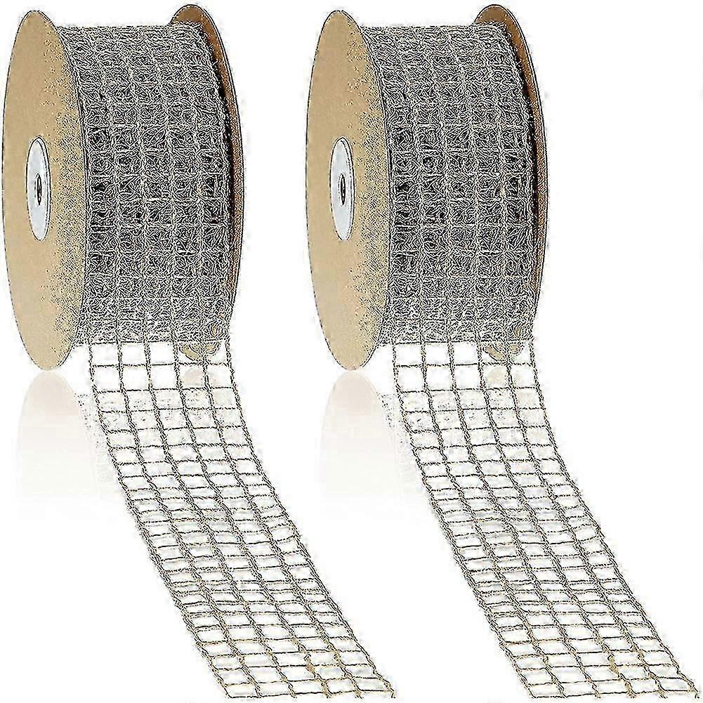 2 Rolls 20 Yards By 2.5 Inch Christmas Mesh Burlap Wired Ribbon Open Weave Burlap Net Ribbon Natural Edition 0709 Edition0722