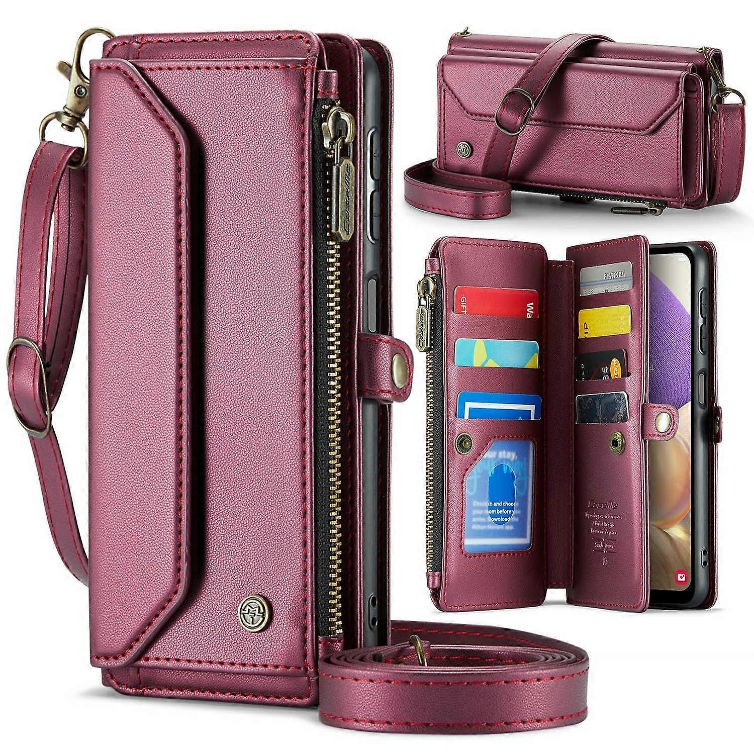 For Samsung Galaxy A32 5G M32 5G Leather Case CASEME C36 Zipper Multiple Card Slots Phone Cover with