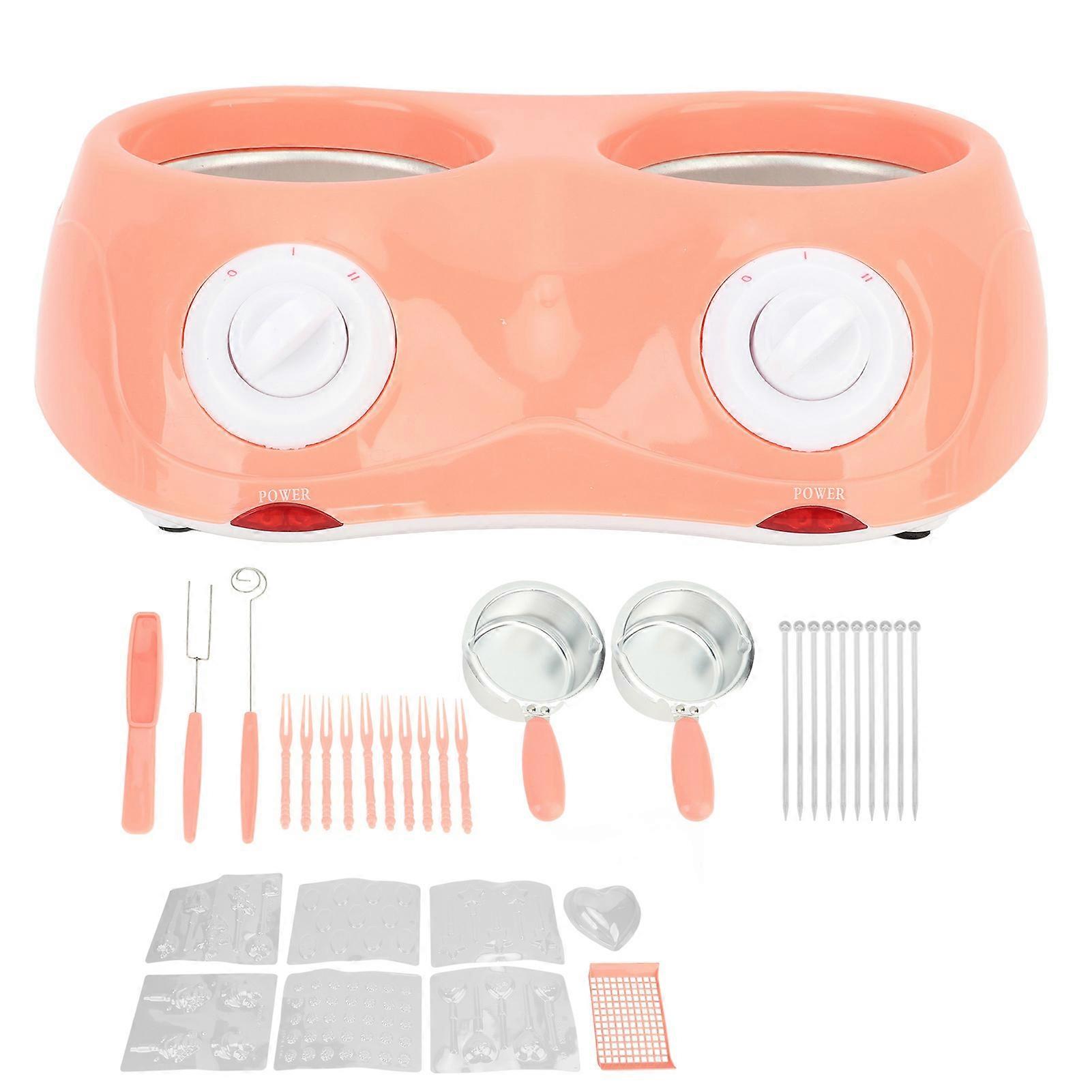 Electric Chocolate Melting Pot with Double Fondue Pot, Pink Kitchen Tool for Melting Chocolate EU 220-240V