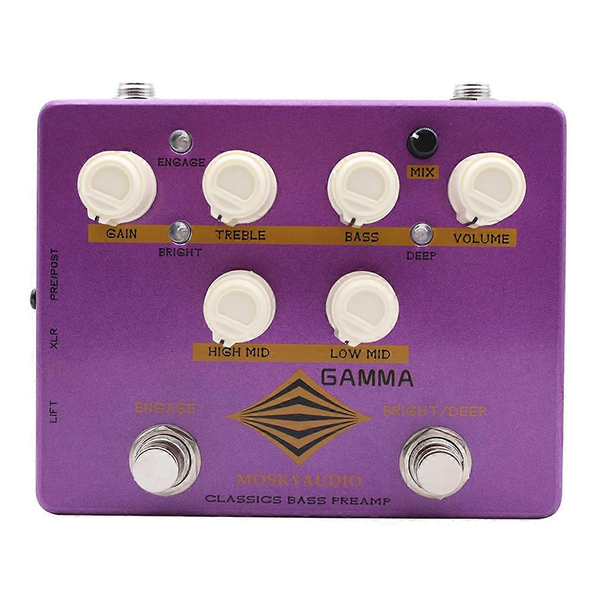 Gamma Classic Bass Preamp Effect Pedal 4-Band EQ Effect with DI,AUX,Treble, Bass, Low Midrange, an