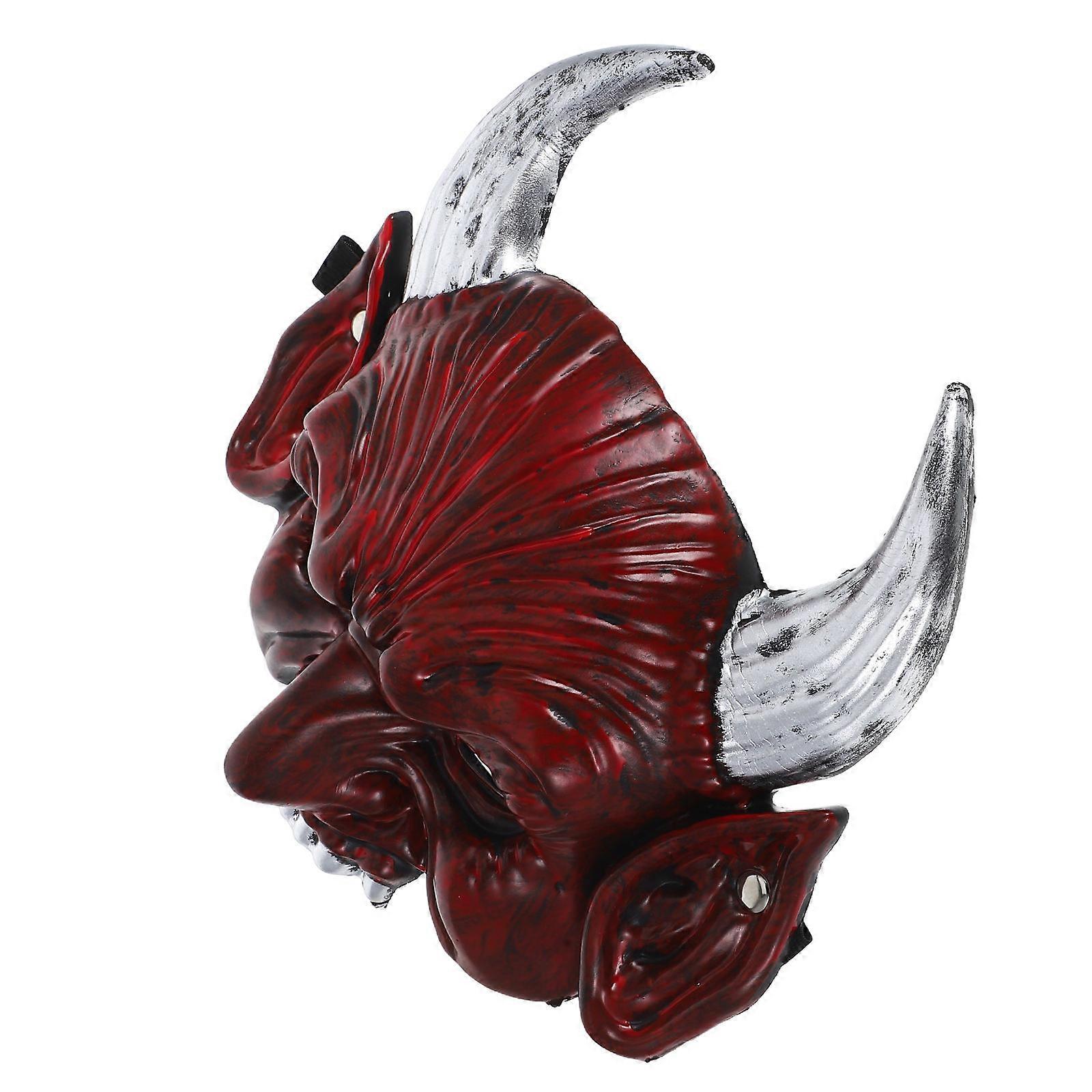 Red Horned Half Face Mask for Halloween Cosplay – Lifelike Texture, Elastic Strap, Unique Design, Perfect for Costume Parties