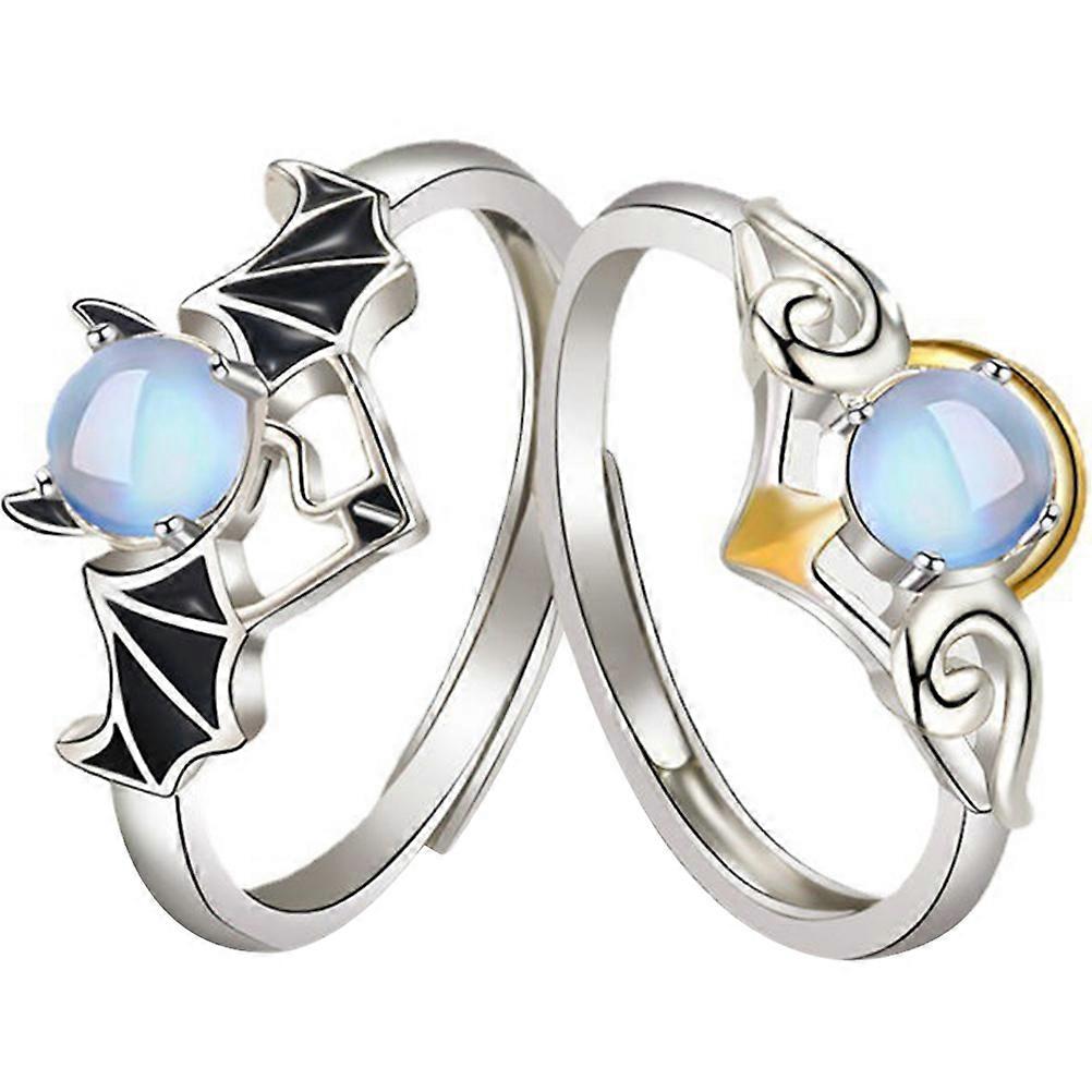 Non-Fading Couple Rings Angel and Devil Matching Set Assorted Color Circular Cut 2Pcs