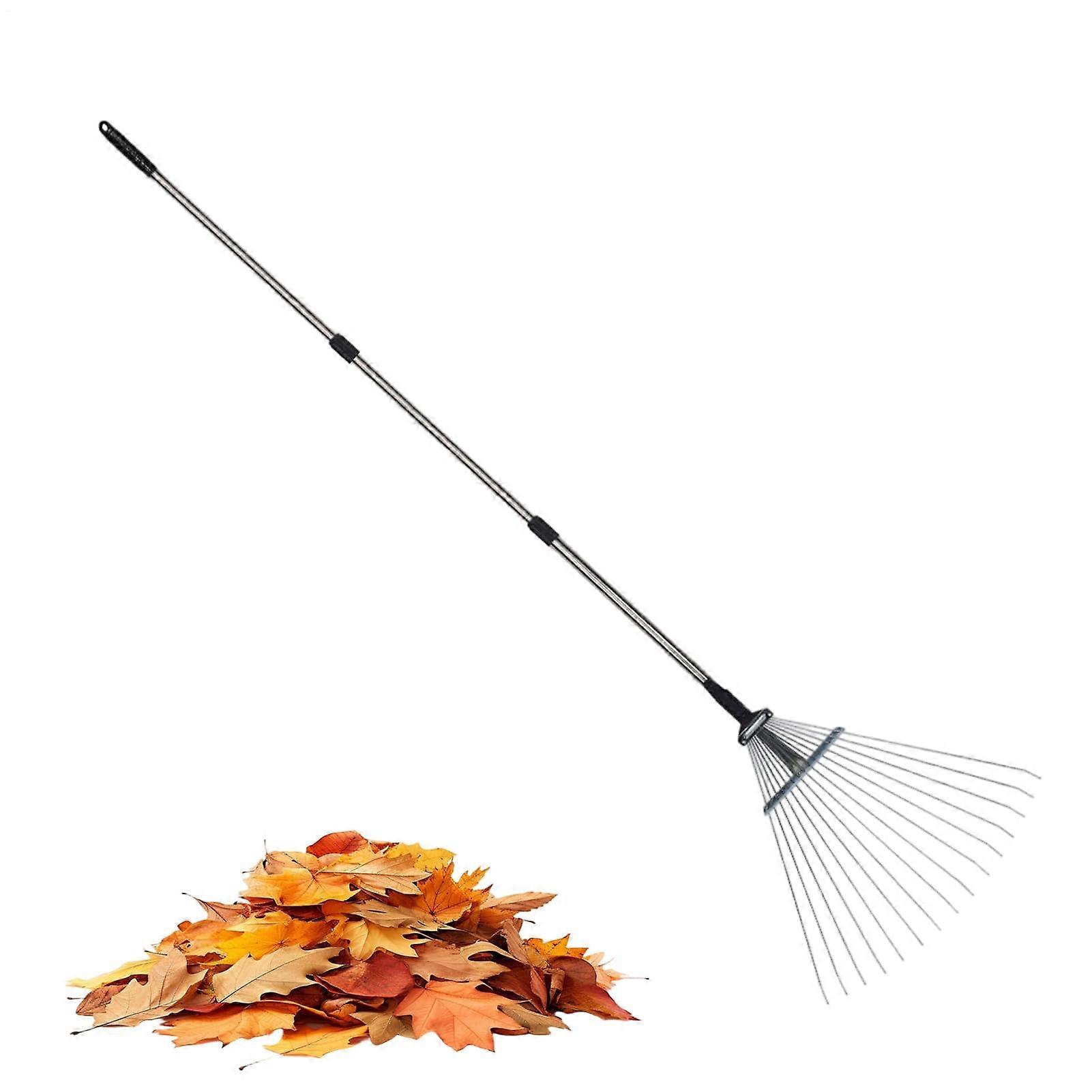 Gardening Rake 15-Tine, Ergonomic Rust-Proof Weeding Tool, Adjustable Length 53.94-68.11 in for Loosening Soil