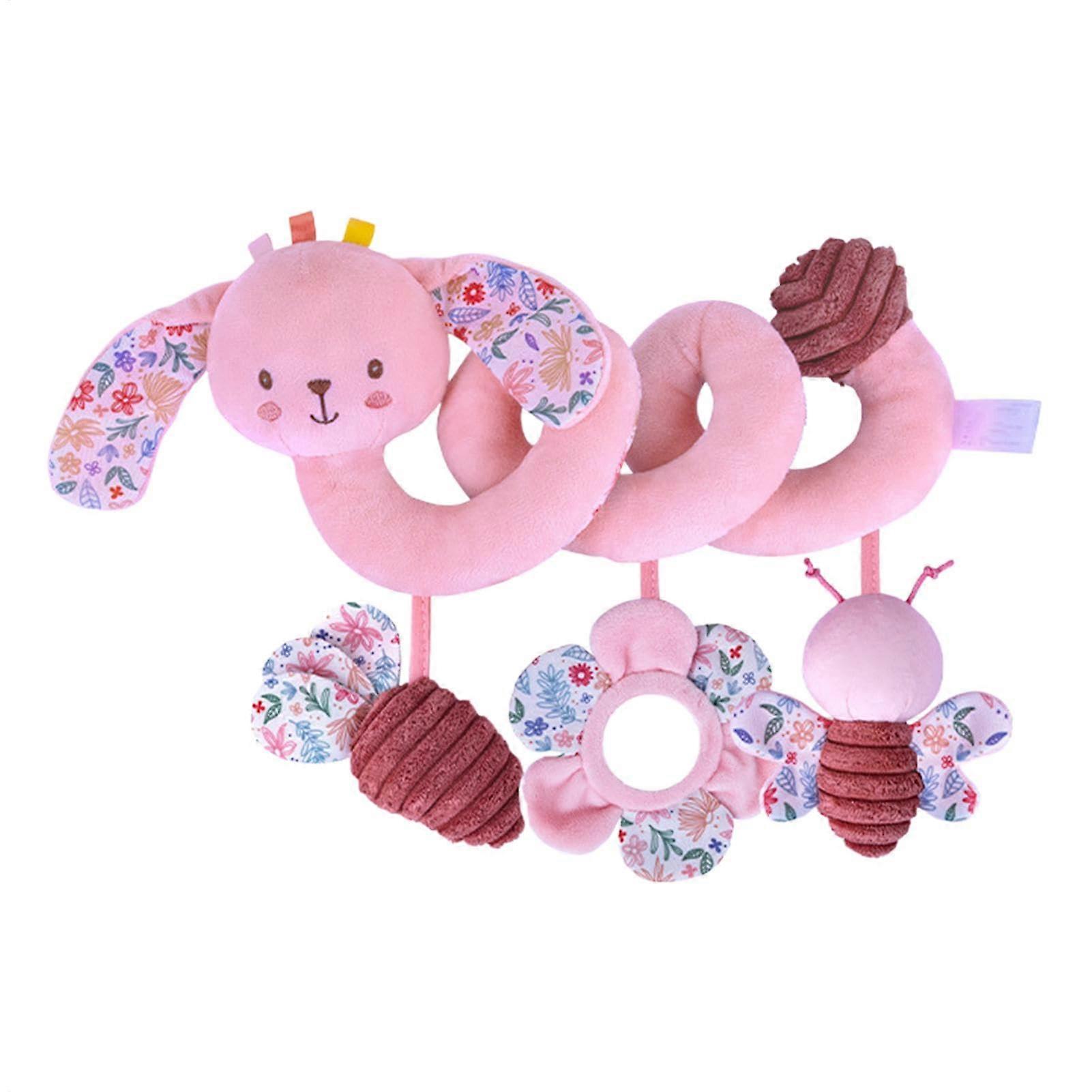 Plush toy for car seat, plush animal with squeaker, rattle, funny animal toy, soft cradle for children's brain development, pink bunny