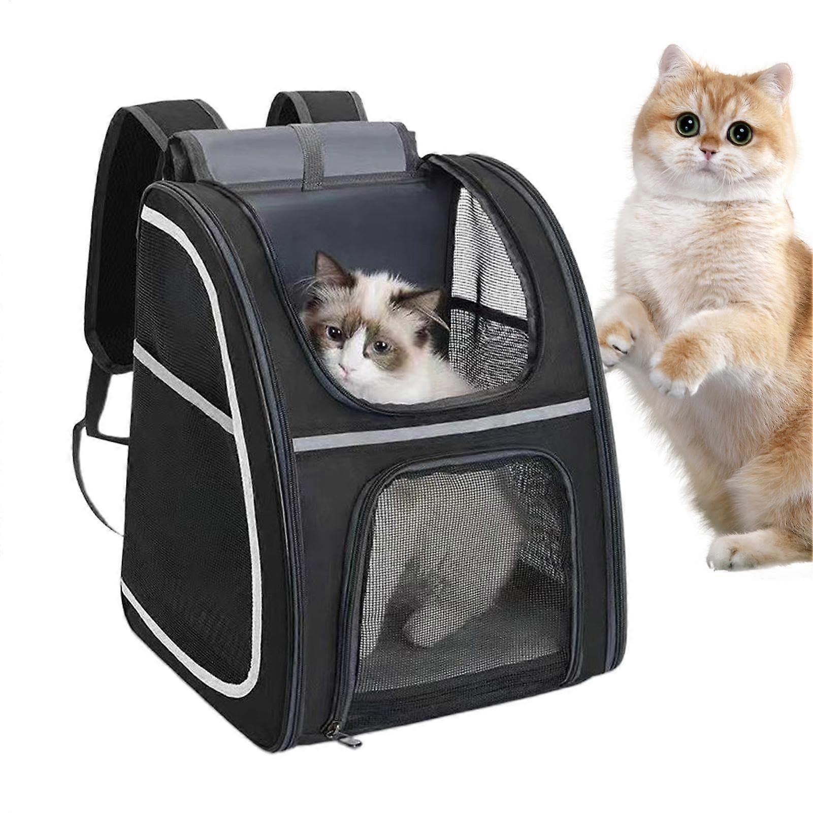 Breathable pet backpack for kittens and puppies – reflective strips, pet carrier bag, travel bag for puppies, kittens, toys, and snacks.