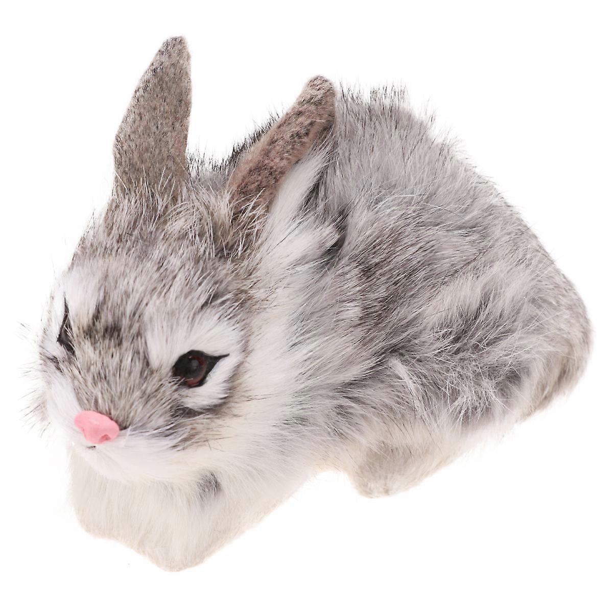 Mini Bunny Plush For Home Ornament Grey Simulation Rabbit Shape 1Set Great For Party Theme Decoration