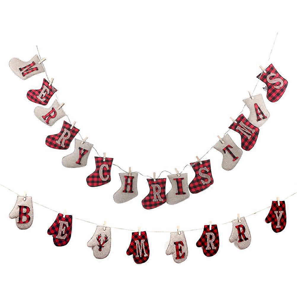 Christmas Party Banner Festive Hanging Bunting with Colorful Cartoon Letters and Xmas Tree Decor for Holiday Atmosphere Photo Prop