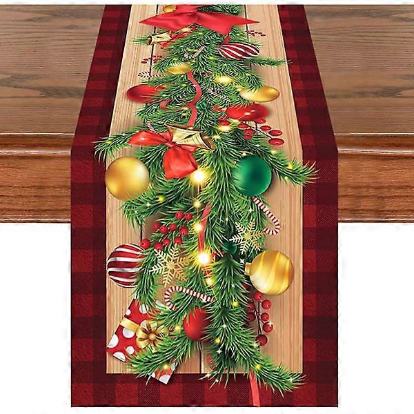 Christmas Table Runner, 33x183cm, Red and Red Berries Pattern, 3D Realistic Table Runner for Kitchen Winter Holiday
