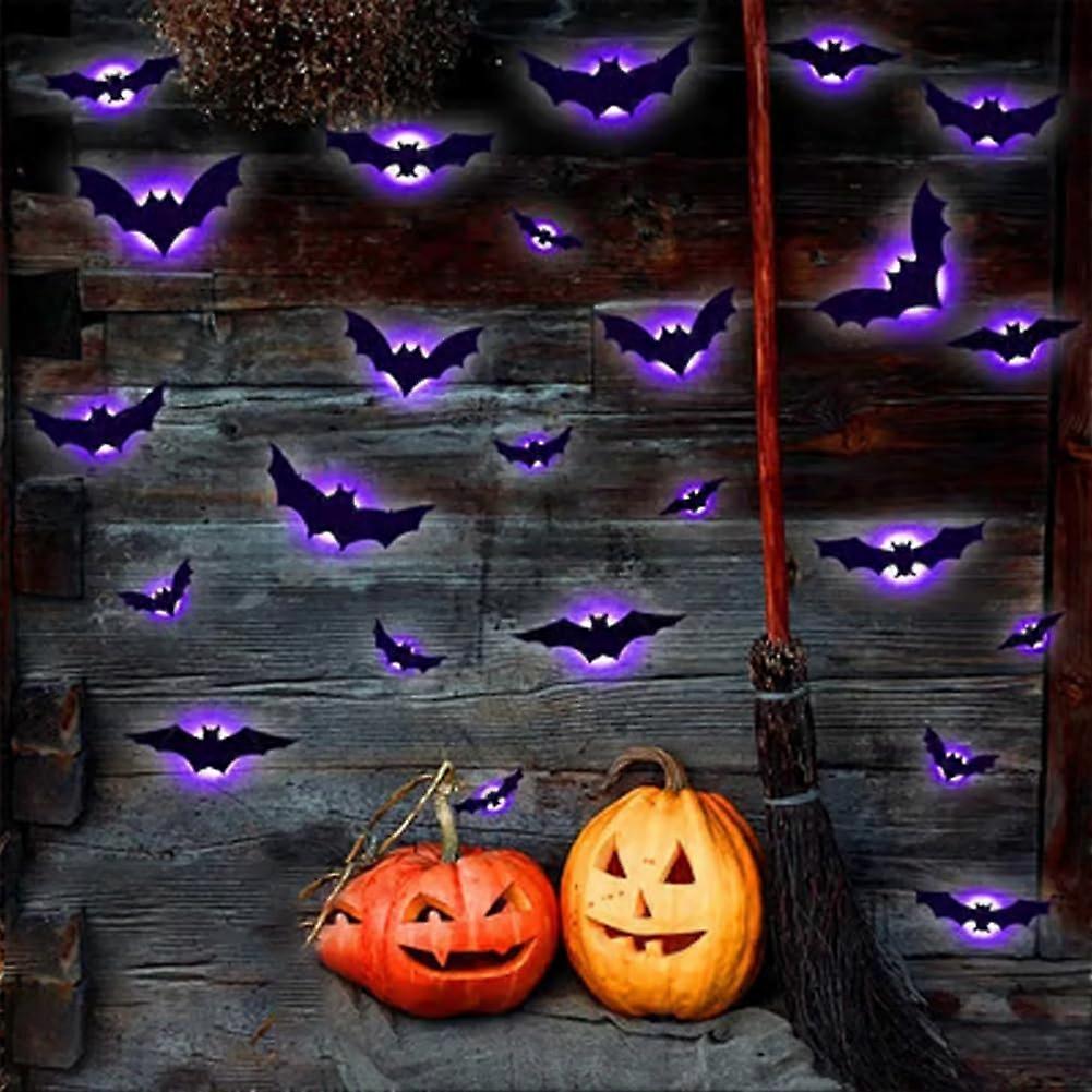 12/36Pcs Led Bat Wall Stickers Lights 3D Bat Glow-in-the-Dark House Decoration Halloween Night Light