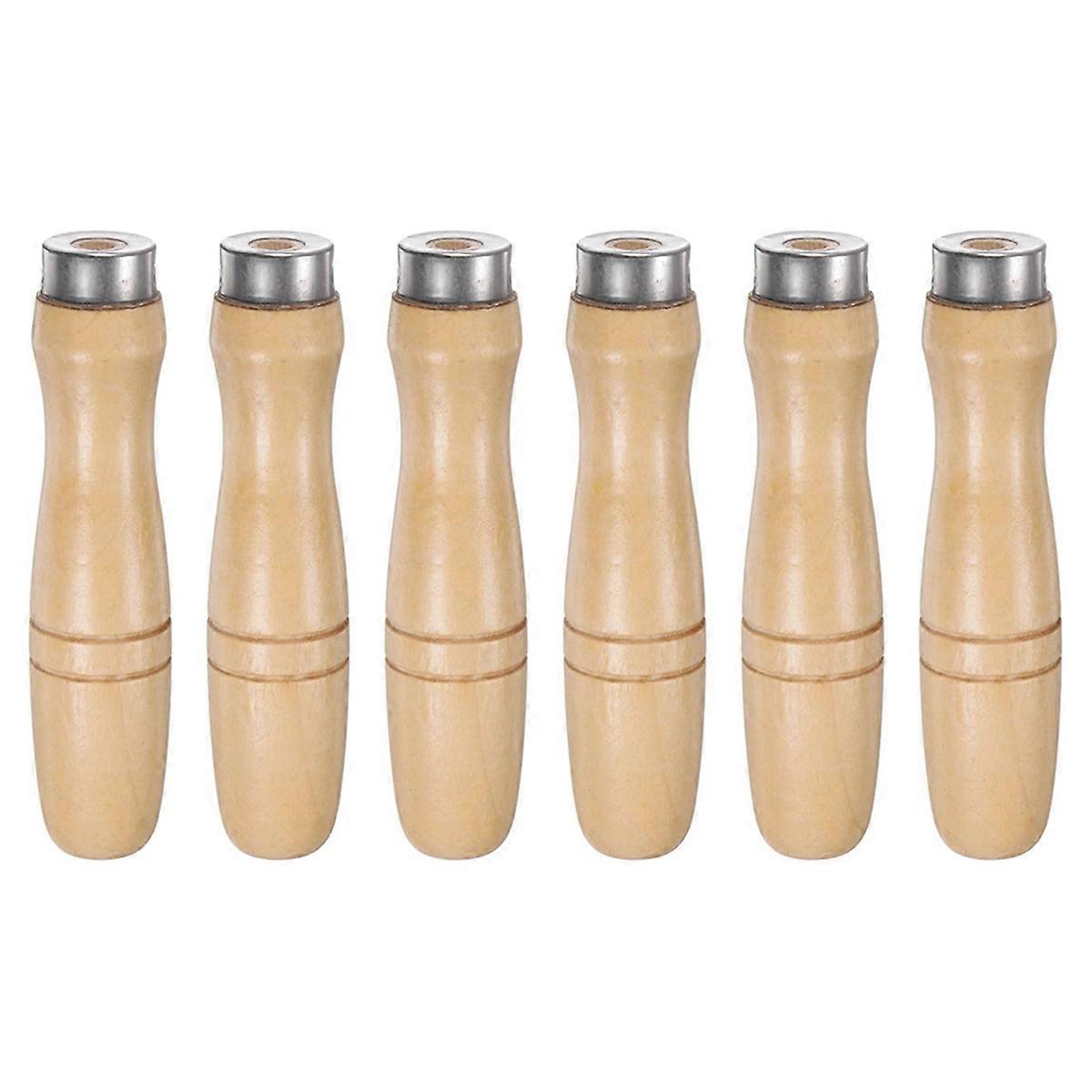 6pcs Wooden File Handle Round Hole Ergonomic Handles with Metal Collar for 10inch Metal Files