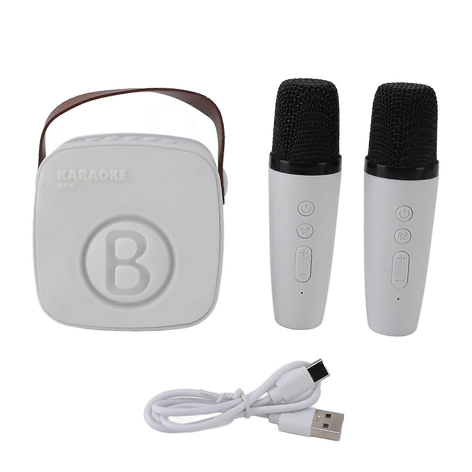 Karaoke Machine Miniature Portable Karaoke Speaker Wireless Bluetooth Microphone Speaker for Kids Children White 2pcs Microphones