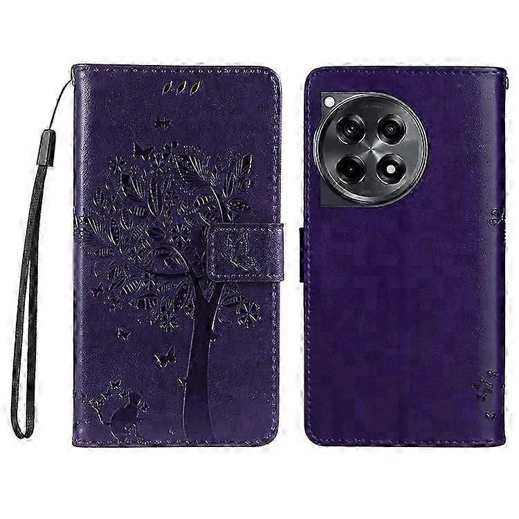 KT Imprinting Flower Series-3 Compatible For OnePlus 12R 5G / Ace 3 5G Case Flip Wallet Leather Phone Cover Cat Tree