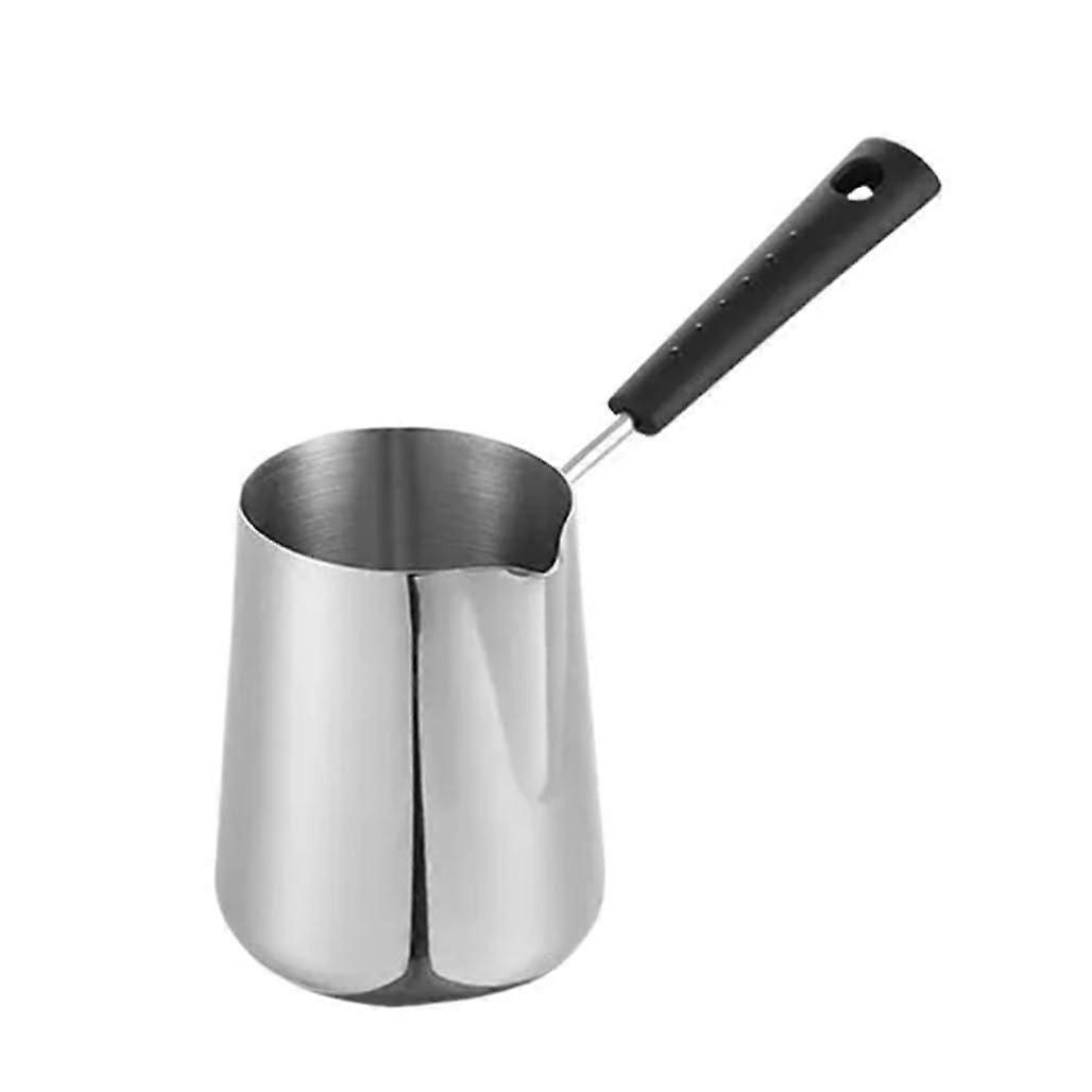 Stainless Steel Milk Pot with Long Handle and Spout, 350ml Coffee Warmer for Stovetop and Chocolate Melting