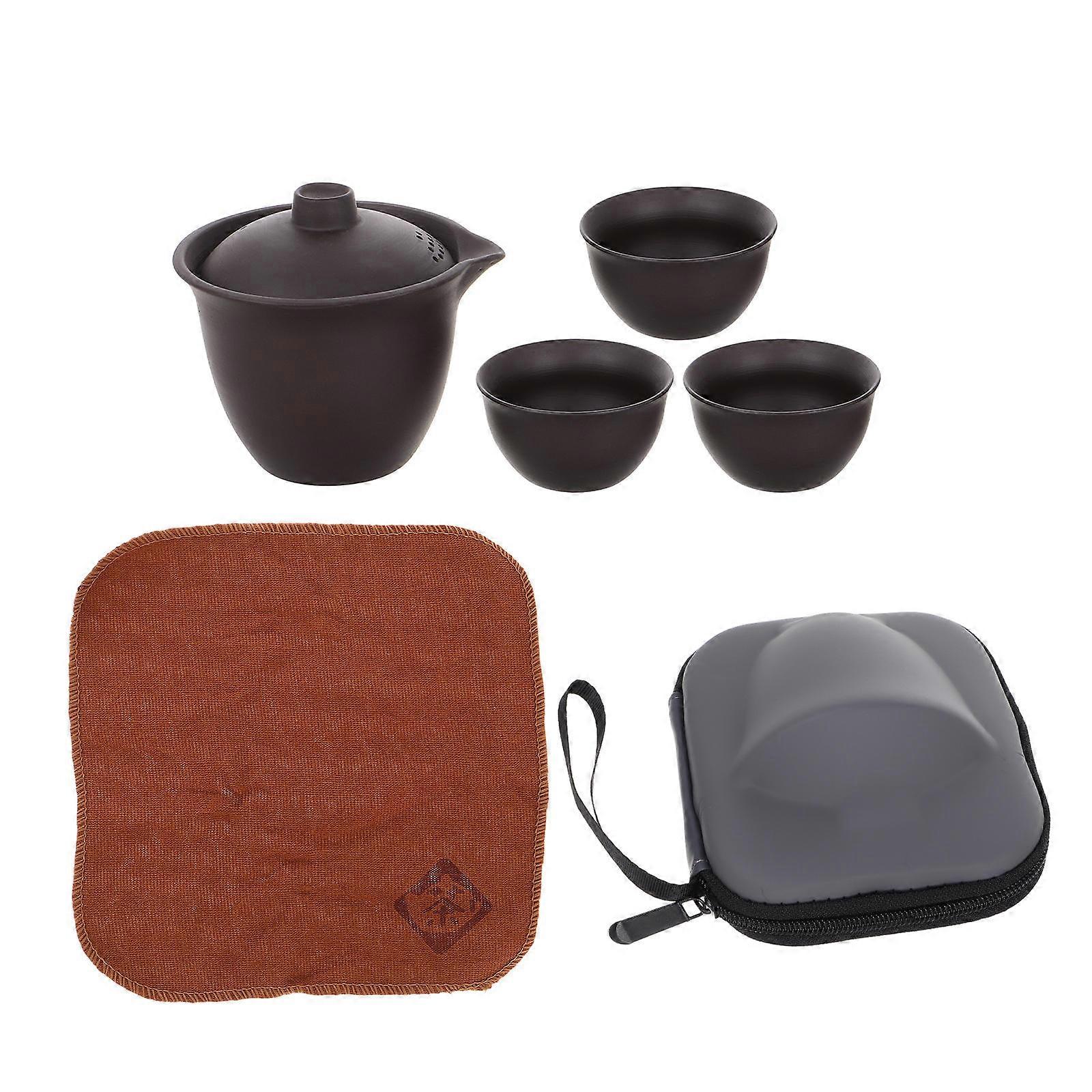 Portable Ceramic Travel Tea Set with Excellent Heat Retention Includes 1 Pot 3 Cups for Outdoor