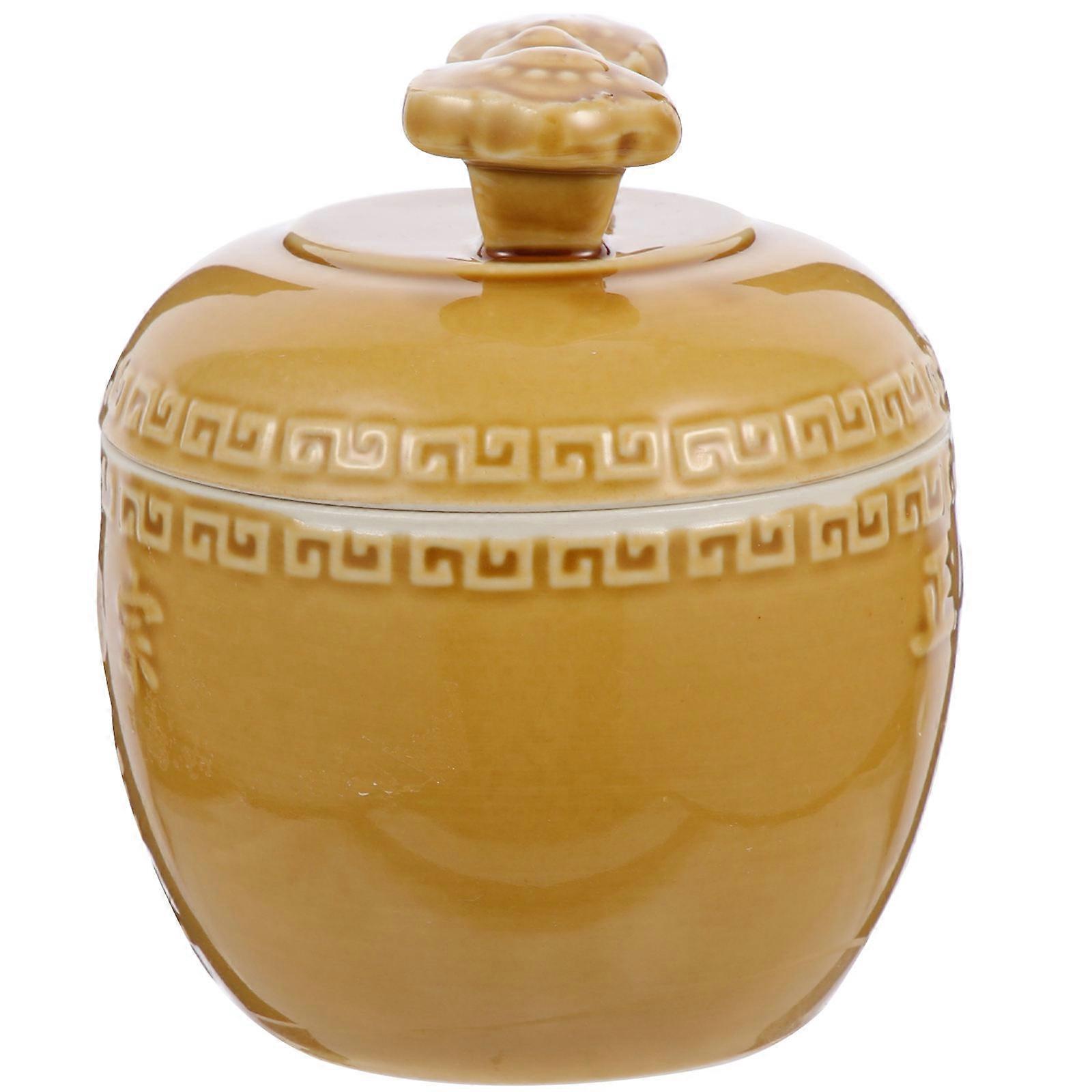 Ceramic Stew Pot for Home Use Light Yellow with Even Heat Conduction and Vintage Chinese Style 7.8 inch