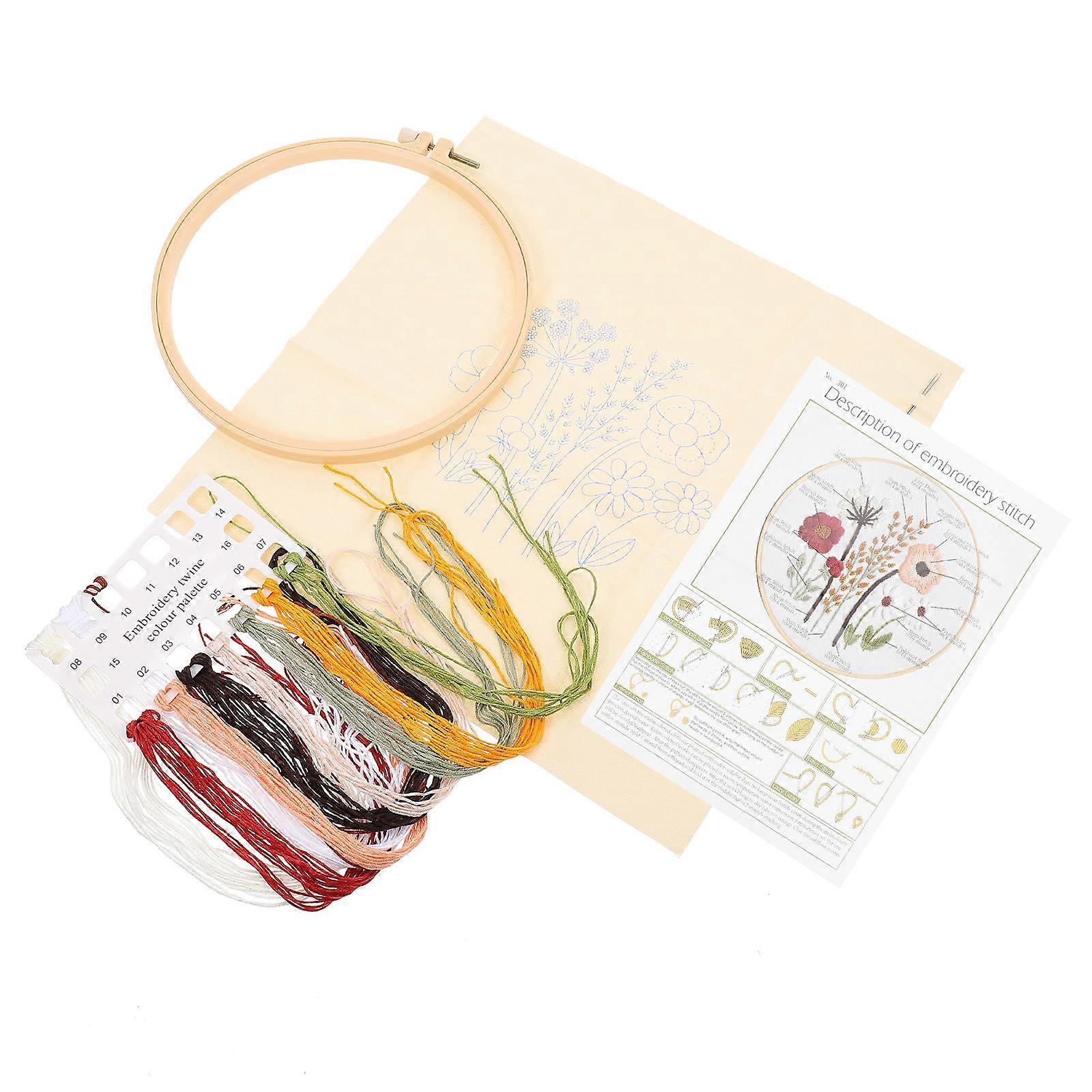 Beginners Embroidery Kits 1 Set for Parent-Child Activities Assorted Color DIY Flower Pattern Embroidery