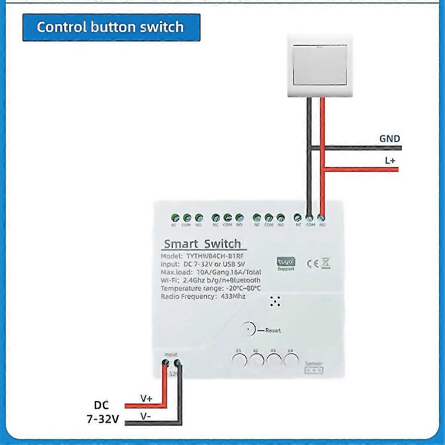For tuya smart wifi 4 channel relay switch rf433 for