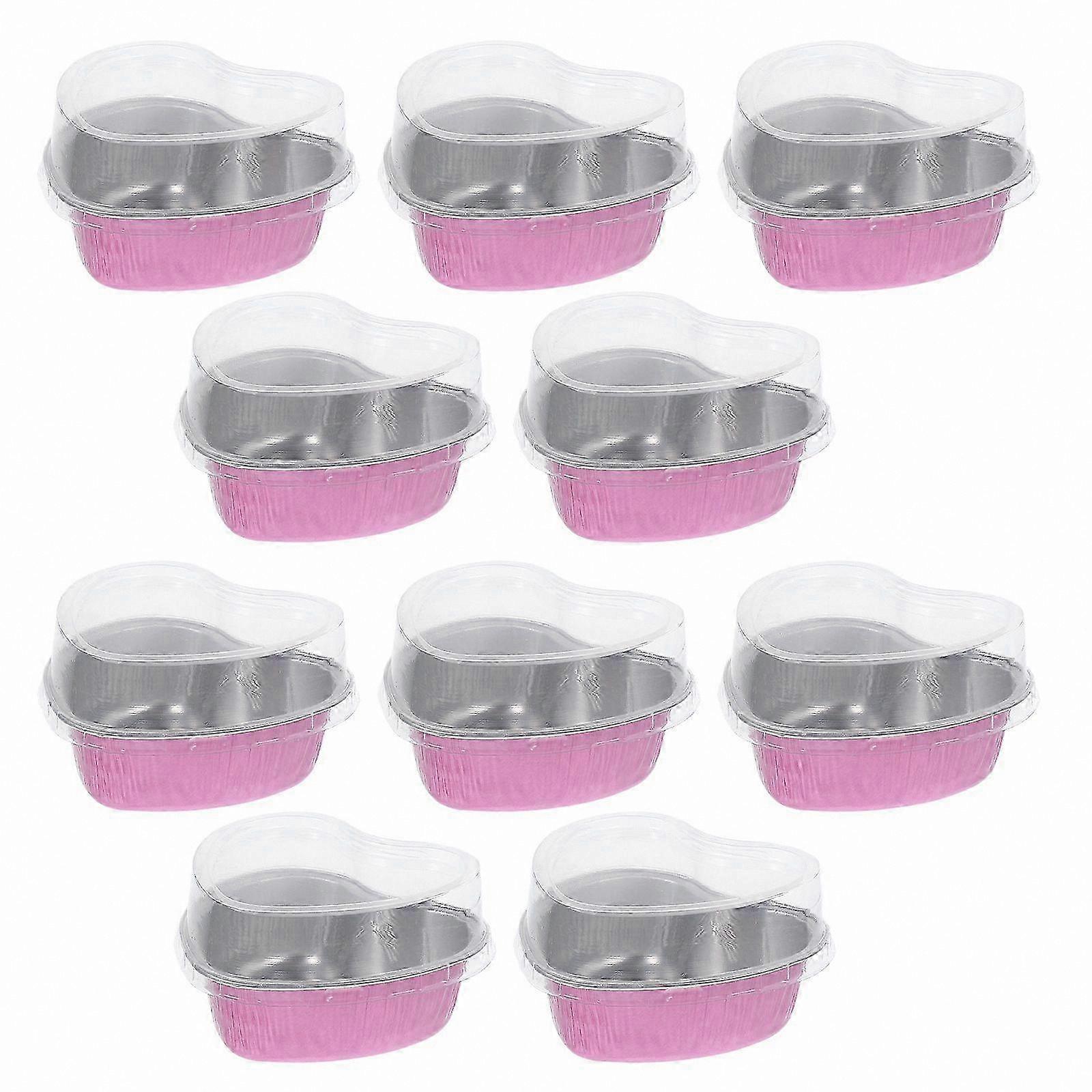 Heart-Shaped Foil Baking Pans with Lids, 10-Pack Cake Boxes for Cupcakes and Desserts