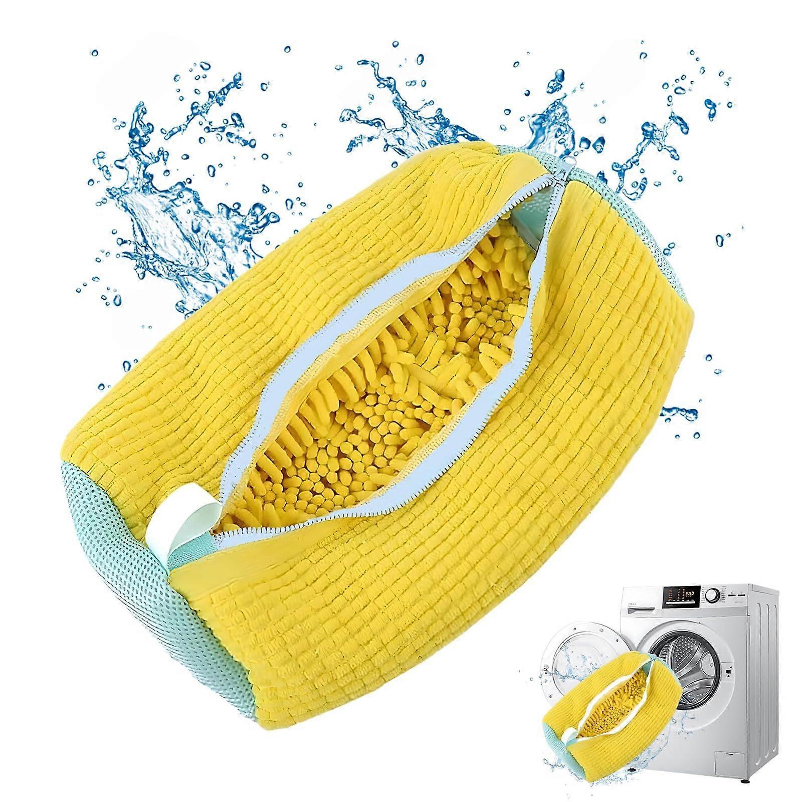 Shoe Washing Bag for Washing Machine, Portable Reusable 360° WrapAround Shoe Cleaning Bag For All Shoe (Yellow)