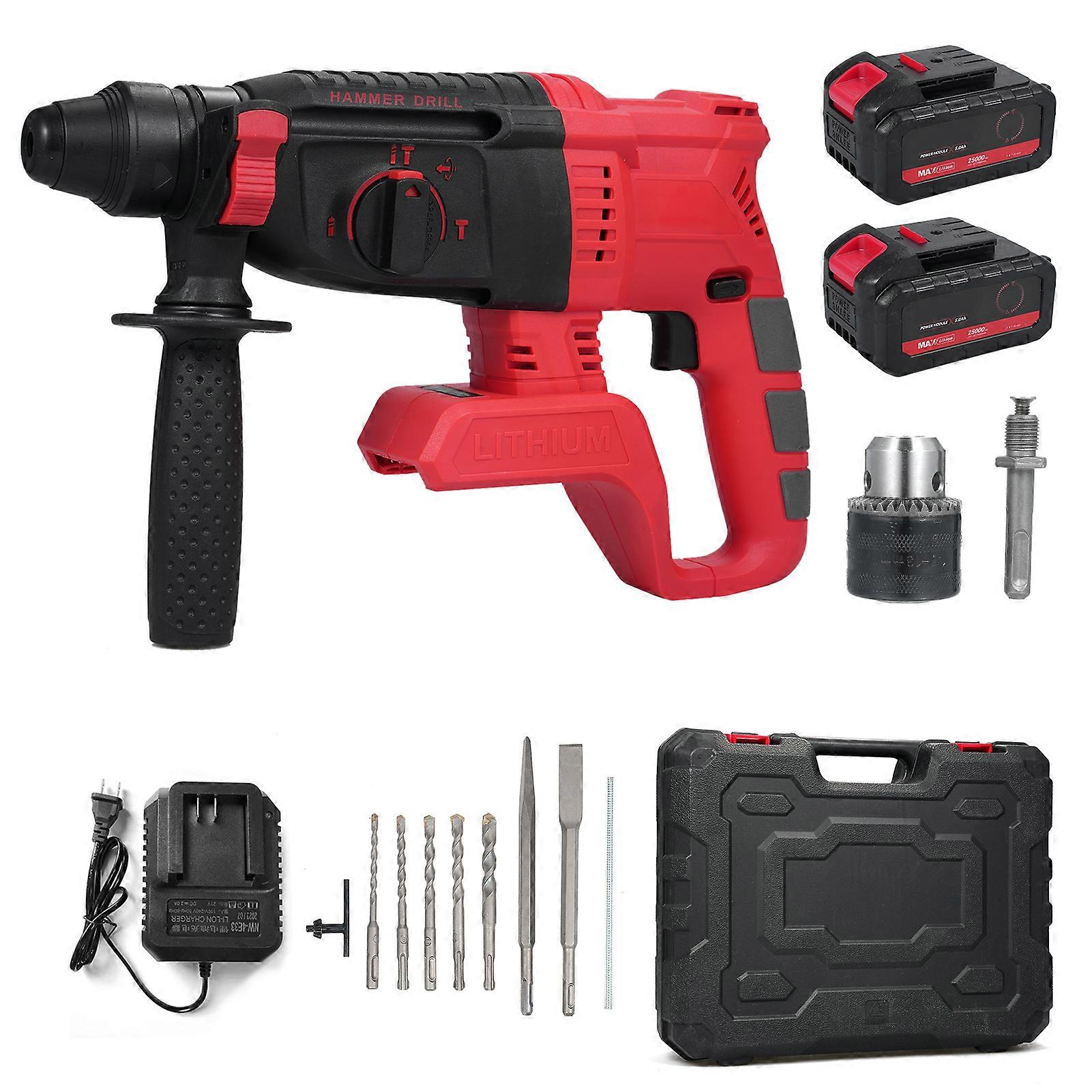 Brushless Rotary Hammer Drill Cordless Electric, 3 Modes Selector Variable Speed 360 Degree Adjustable Handle for Concrete Wood Masonry