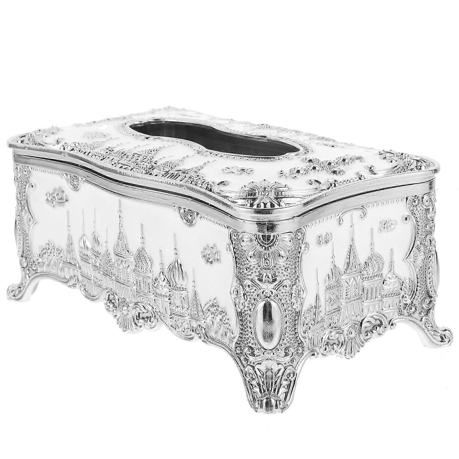 Creative Tissue Box Holder European Style for Home Office Use Silver Acrylic Rectangular 1Pack