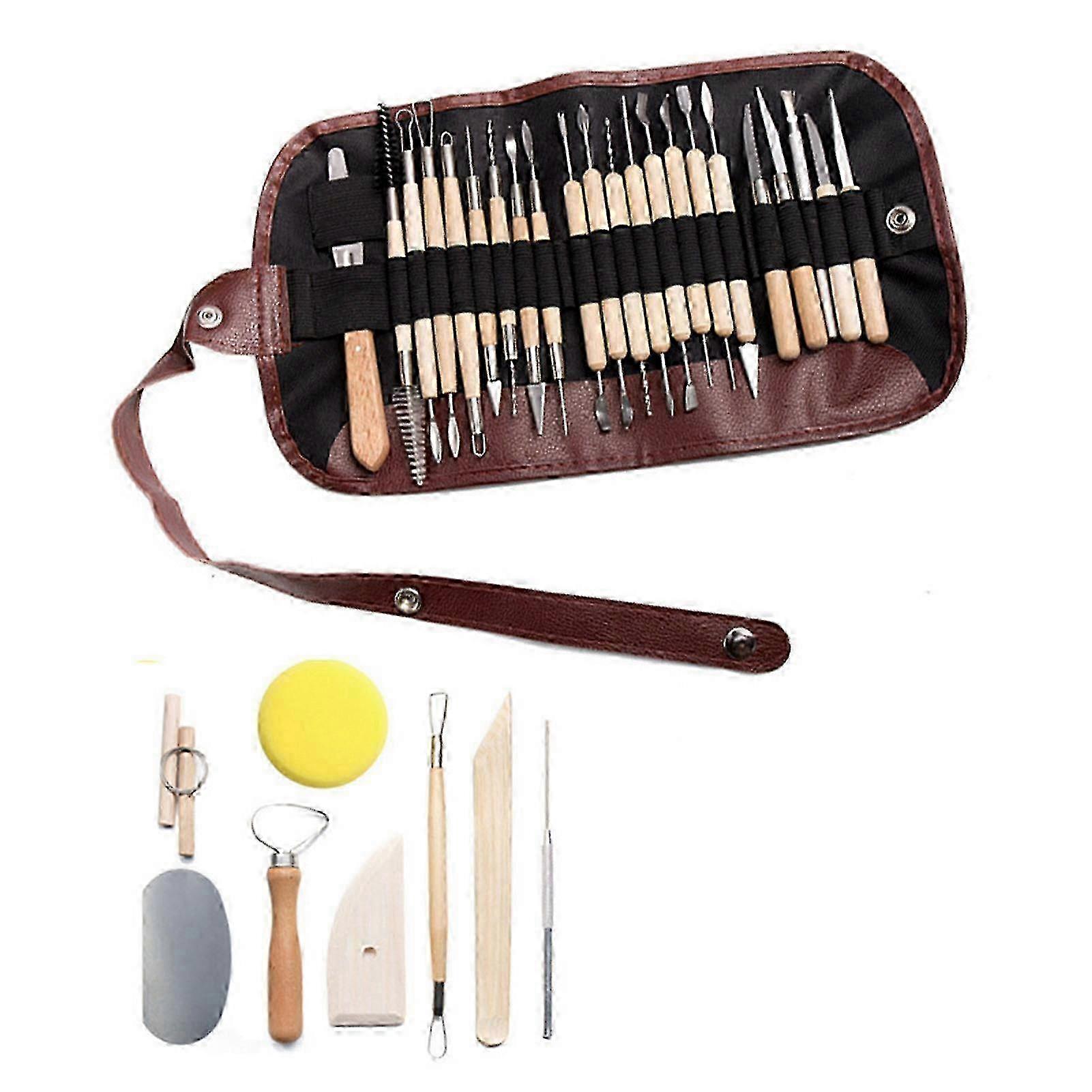 30Pcs Polymer Clay Sculpting Tools Set with Wooden & Metal Handles for DIY Crafts and Modeling