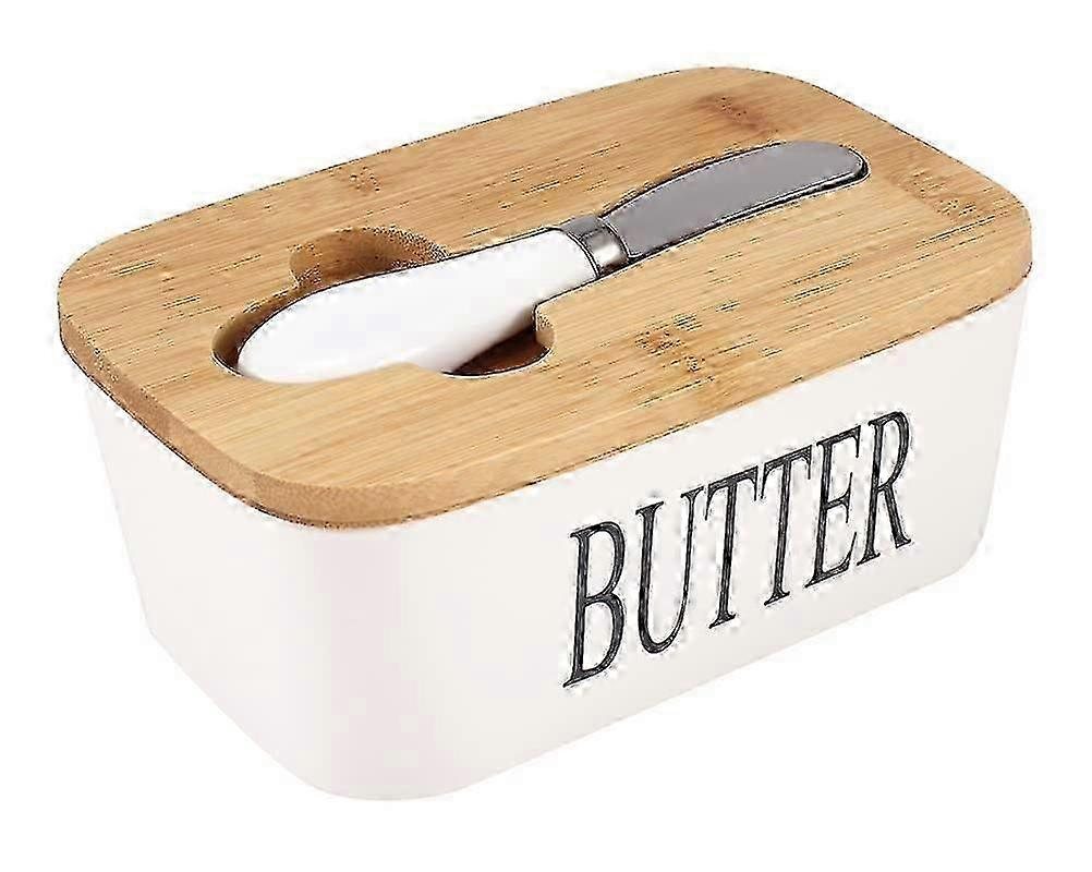 Ceramic Butter Dish with Knife & Double-Layer Silicone Lid