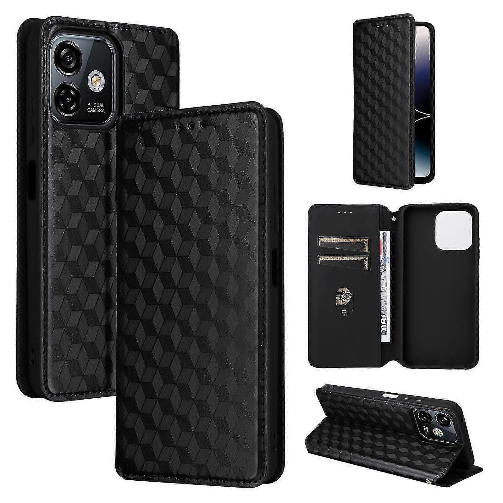 Cubic Grid Texture Flip Leather Phone Case for  &