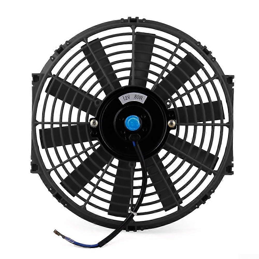 Electric Slim Radiator Cooling Fan 12V 80W 2100RPM Reversible PushPull With Mounting Kit ABS Housing