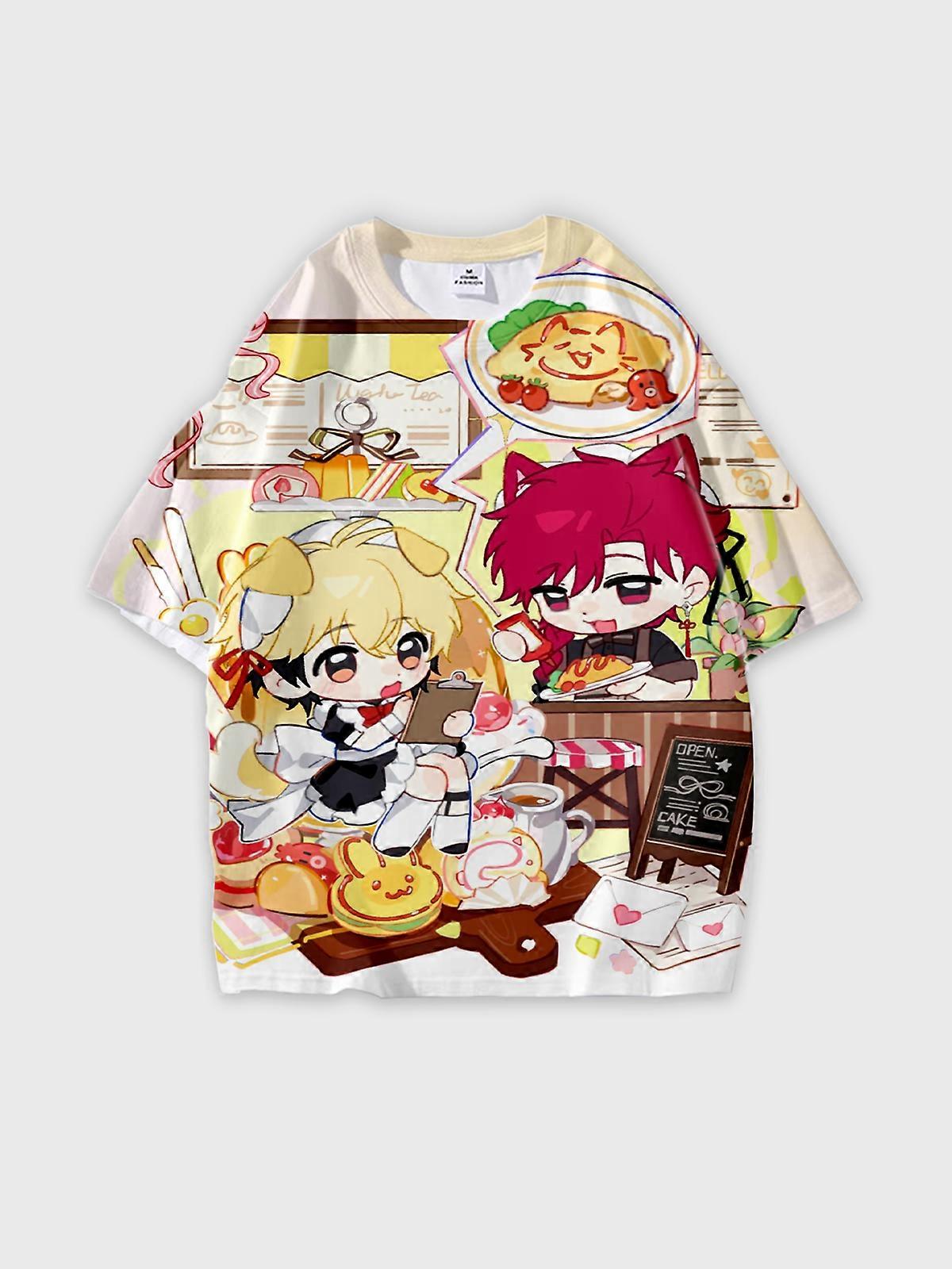 T-Shirt Round Neck, Loose Short Sleeve Link Click Graphic Tee, Unisex Summer Casual Top W430