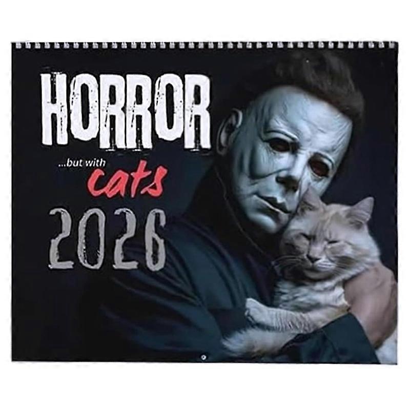 2026 هالوين فيلم رعب والقطط تقويم حائط هالوين رعب تقويم حائط ، تقويم القط المخيف الحلزوني 12 شهريا