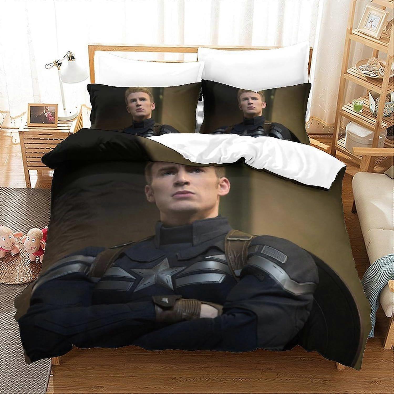 PIN196 Captain America 3d Duvet Cover SetMarvel Comics Teens Aldult Duvet Cover Set Bedding Set Breathable 3 Piece with Zipper Closurewith Pillowcase 