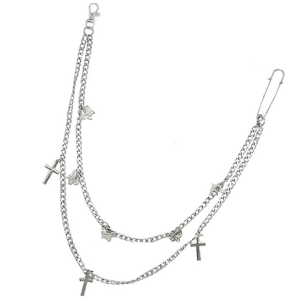 Hip-Hop Waist Chain 60.00X0.70X0.10CM Silver Double-Layer Long Chain Fashion Accessory 1Pcs