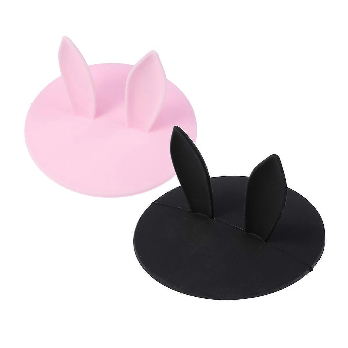 Silica Cup Lids Rabbit Ear Design for Covering Cups 2Pcs Black
