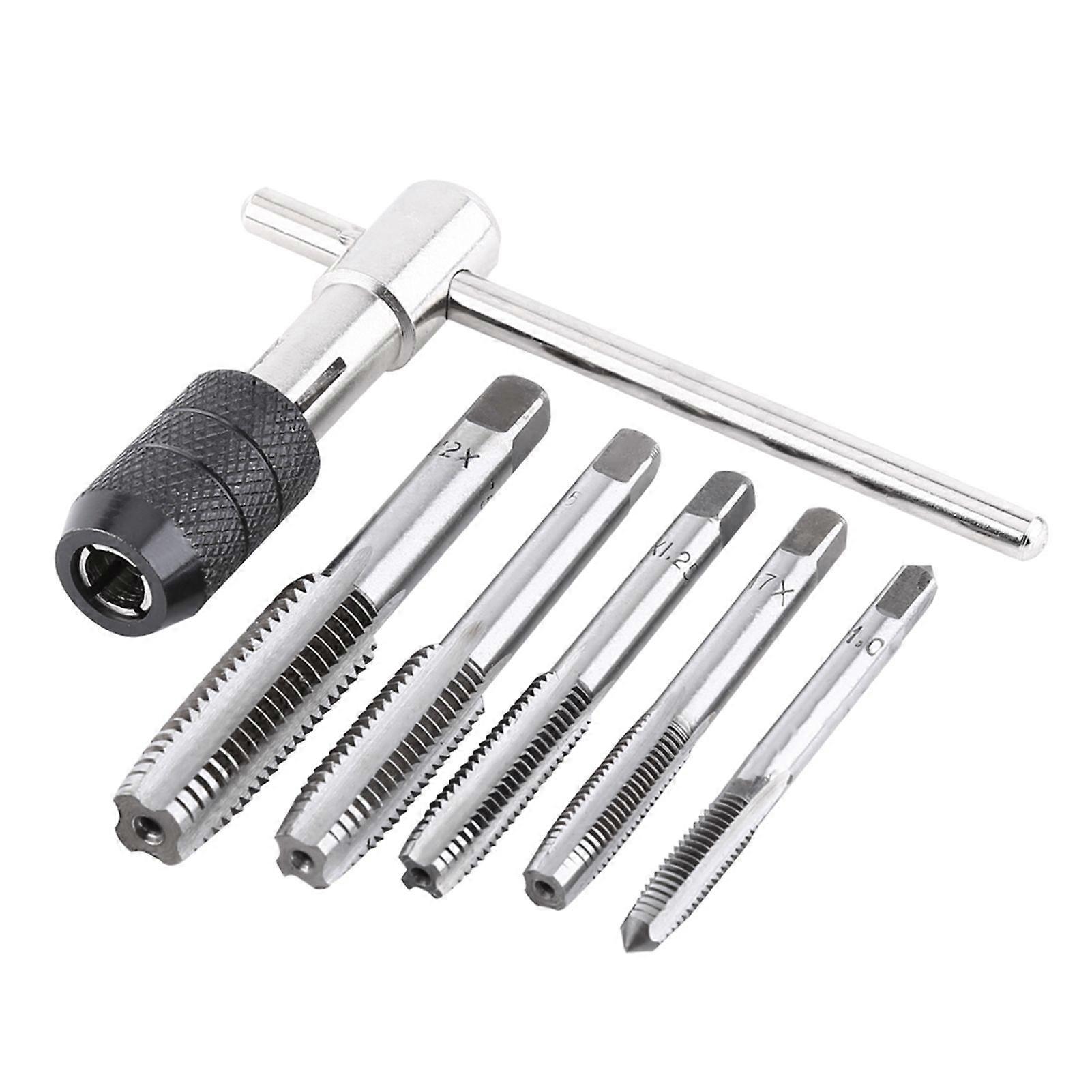 6pcs Set Screw Tap & T shaped Wrench Threading Tapping Hand Tool Kit