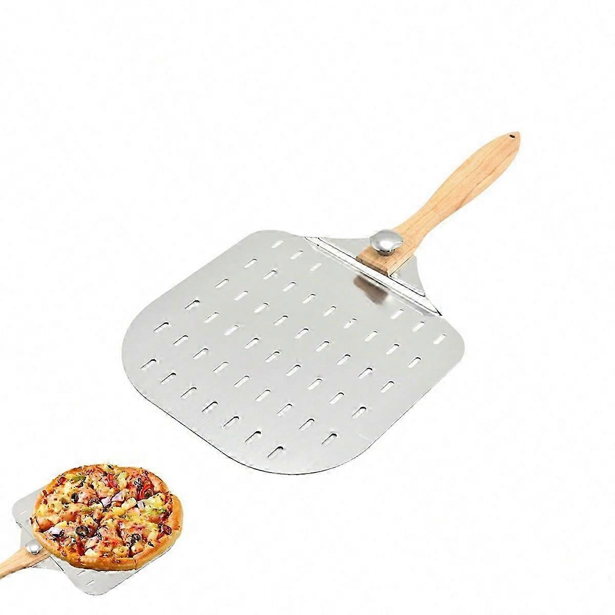 Perforated Pizza Peel 12inch Aluminum Metal Pizza Paddle Pizza Spatula with Wood Handle for Baking Pizzas Breads