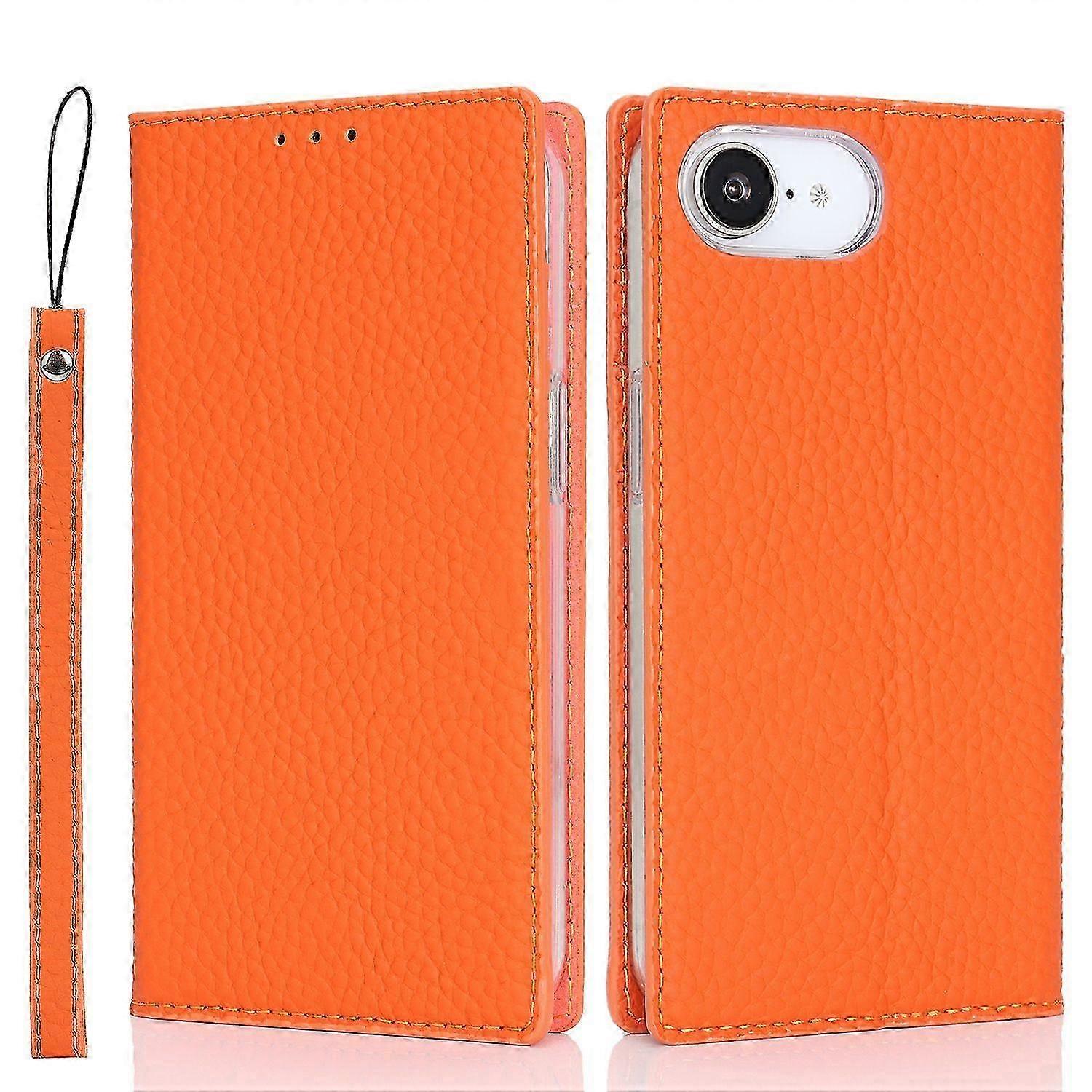 Genuine Cow Leather Wallet Case for iPhone 16e with Elegant Litchi Texture Pattern