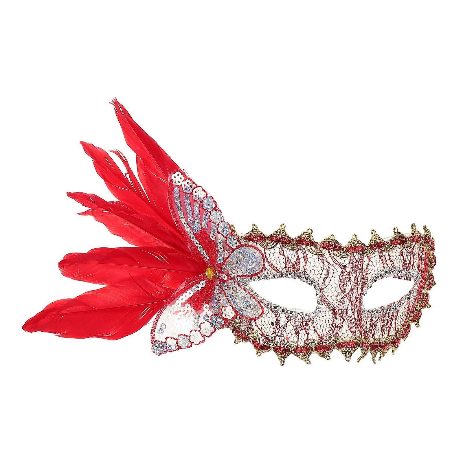 Venetian Half Mask Women Feathered Lace Design for Party