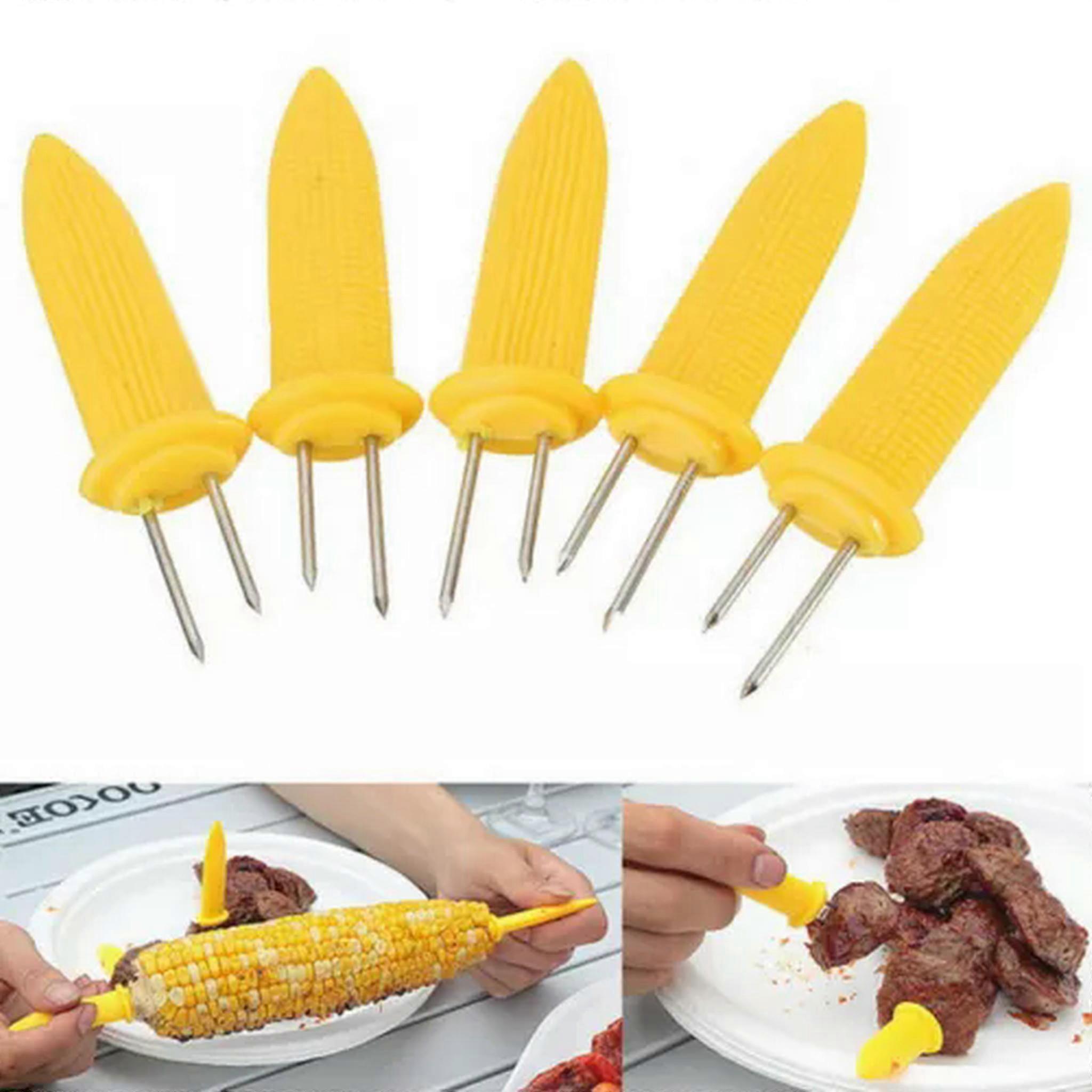 TUMALL Yellow Corn On The COB Holder BBQ Prongs Skewers Fork Party Barbecu AUW-24pcs