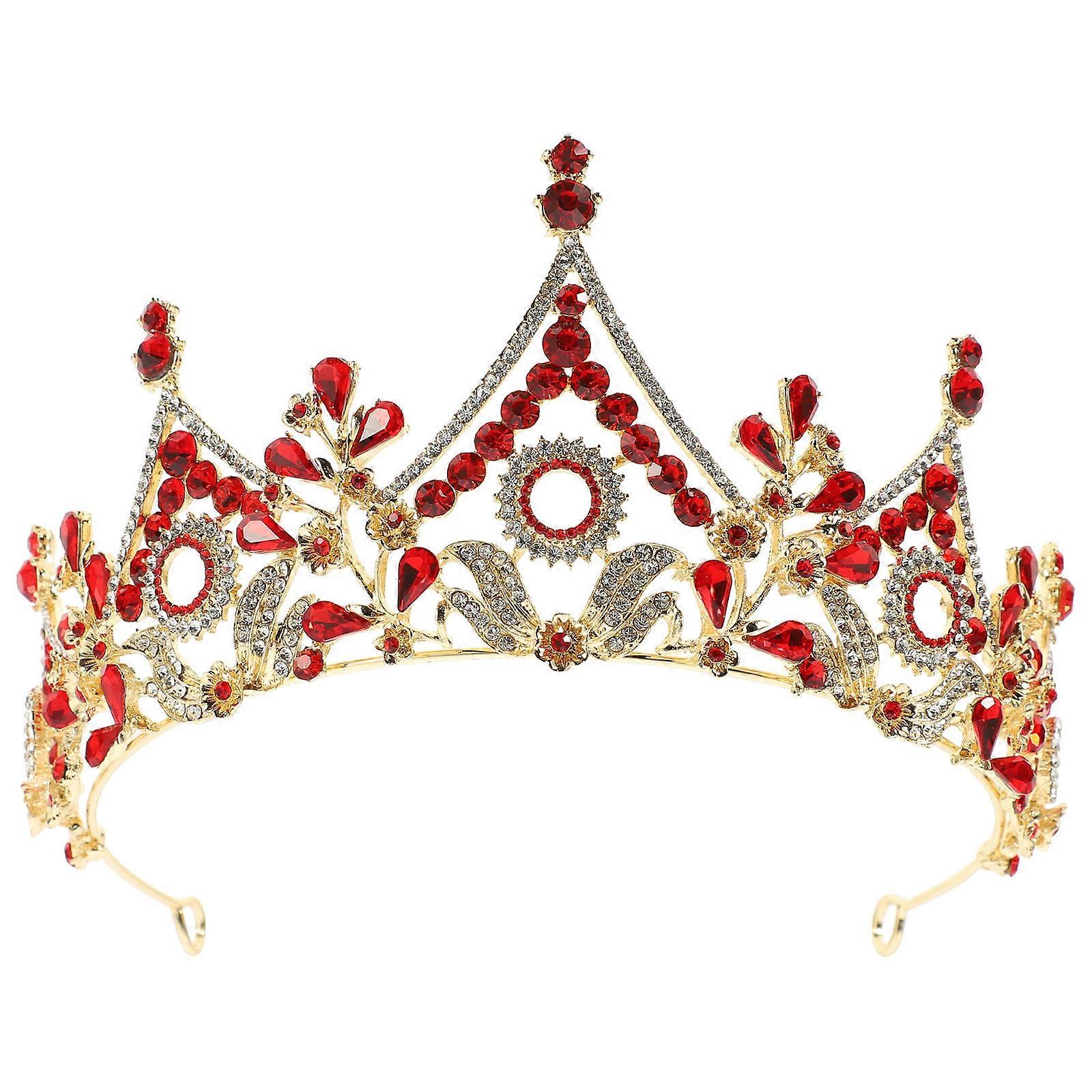 Rhinestone Crown Headband Baroque Style Accessory For Bride Red Chic 3Pcs