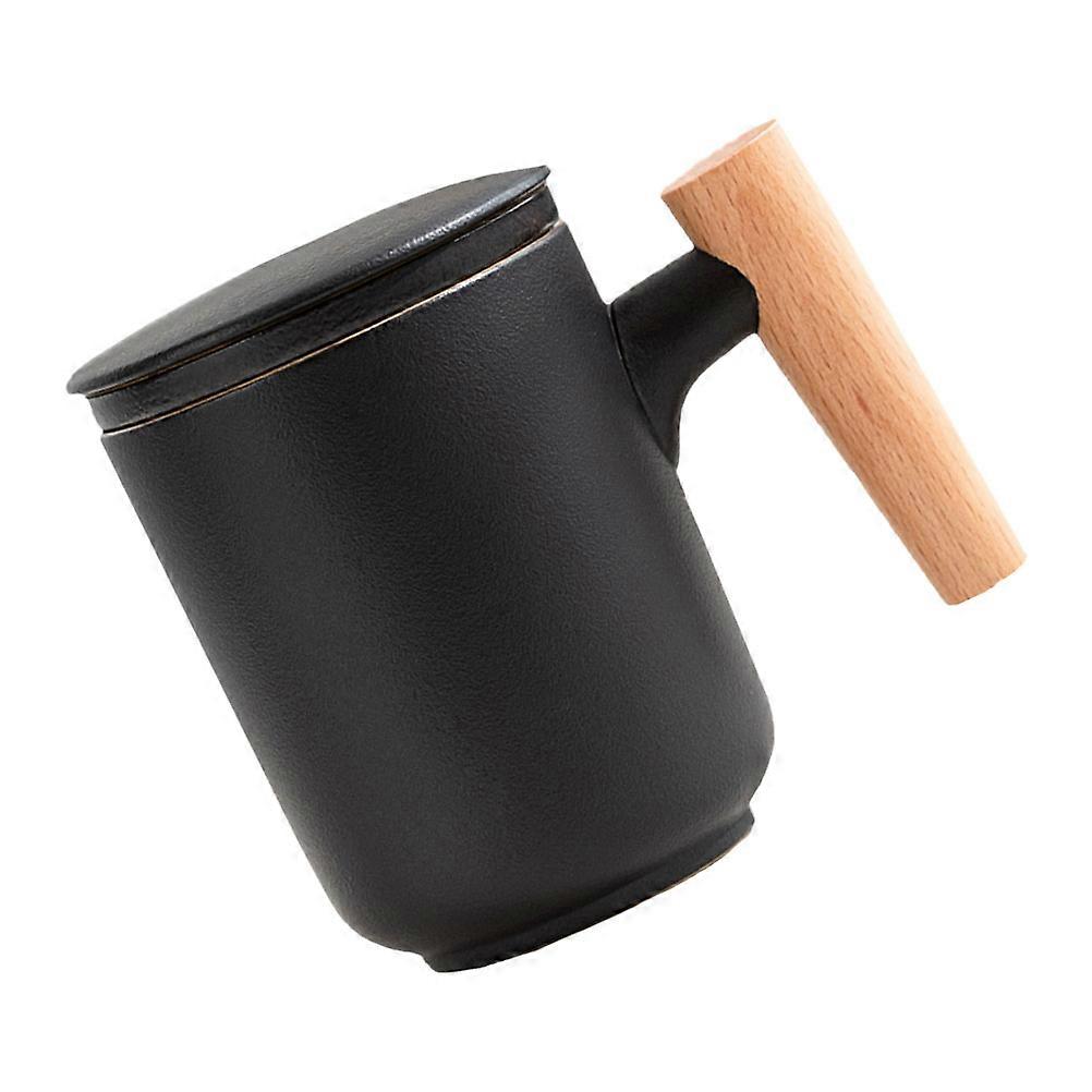 Tea Infuser Wooden Handle Set for Tea Brewing 3Sets Black Ceramic Cups