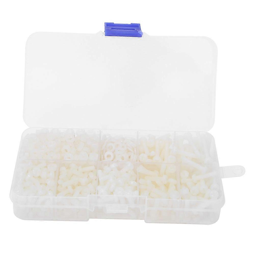 800pcs/box M3 Nylon Screw Nut Washer Combination Kit Fasteners Hardware AccessoriesWhite