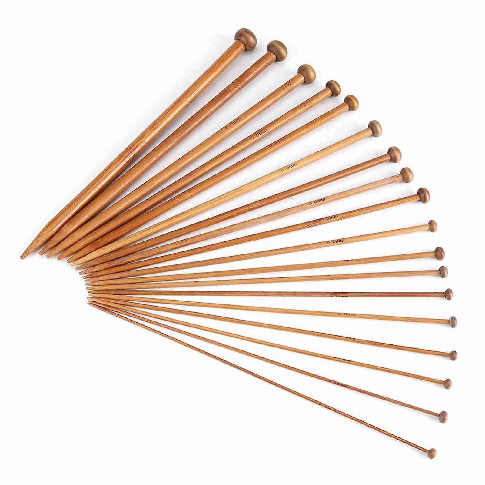 Bamboo Knitting Needles Set, Single Pointed Carbonized Knitting Needle 18 Sizes (2mm to 10mm)